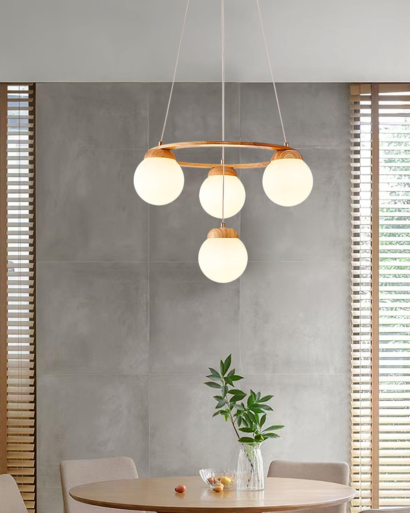 Lustra Lustre en Bois avec Anneau et Globes