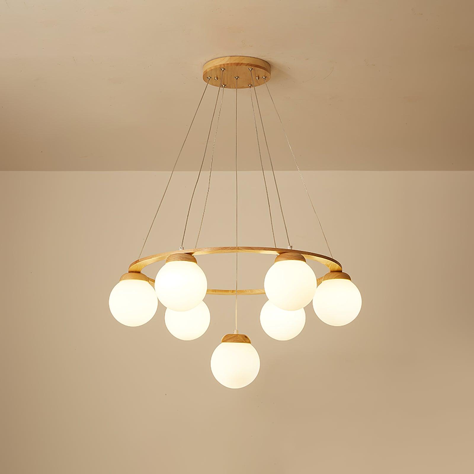 Lustra Lustre en Bois avec Anneau et Globes