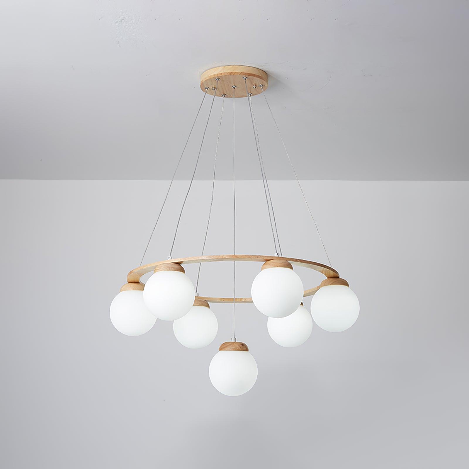 Lustra Lustre en Bois avec Anneau et Globes