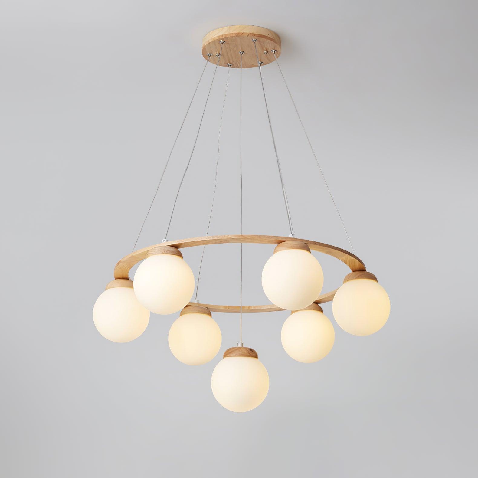Lustra Lustre en Bois avec Anneau et Globes