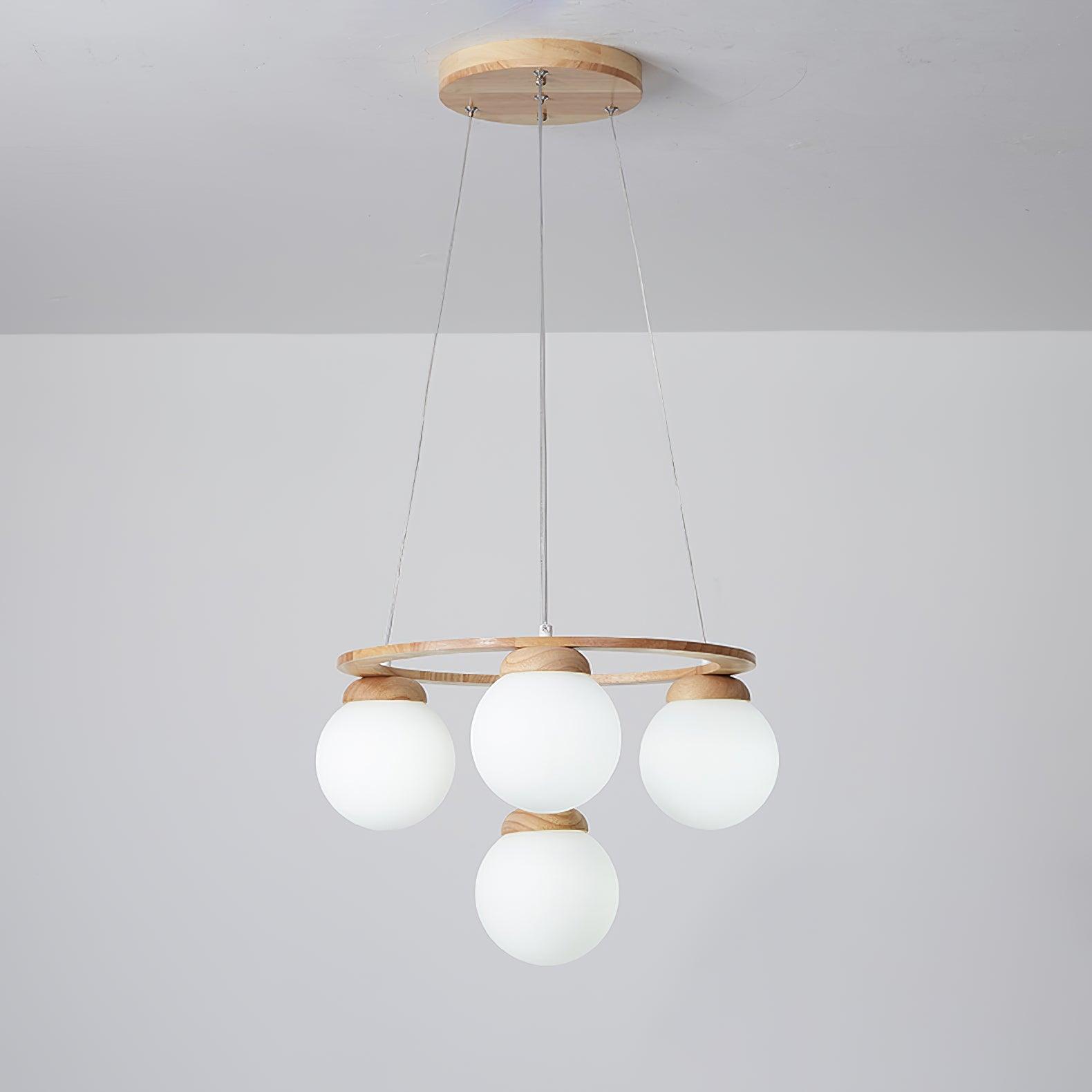 Lustra Lustre en Bois avec Anneau et Globes
