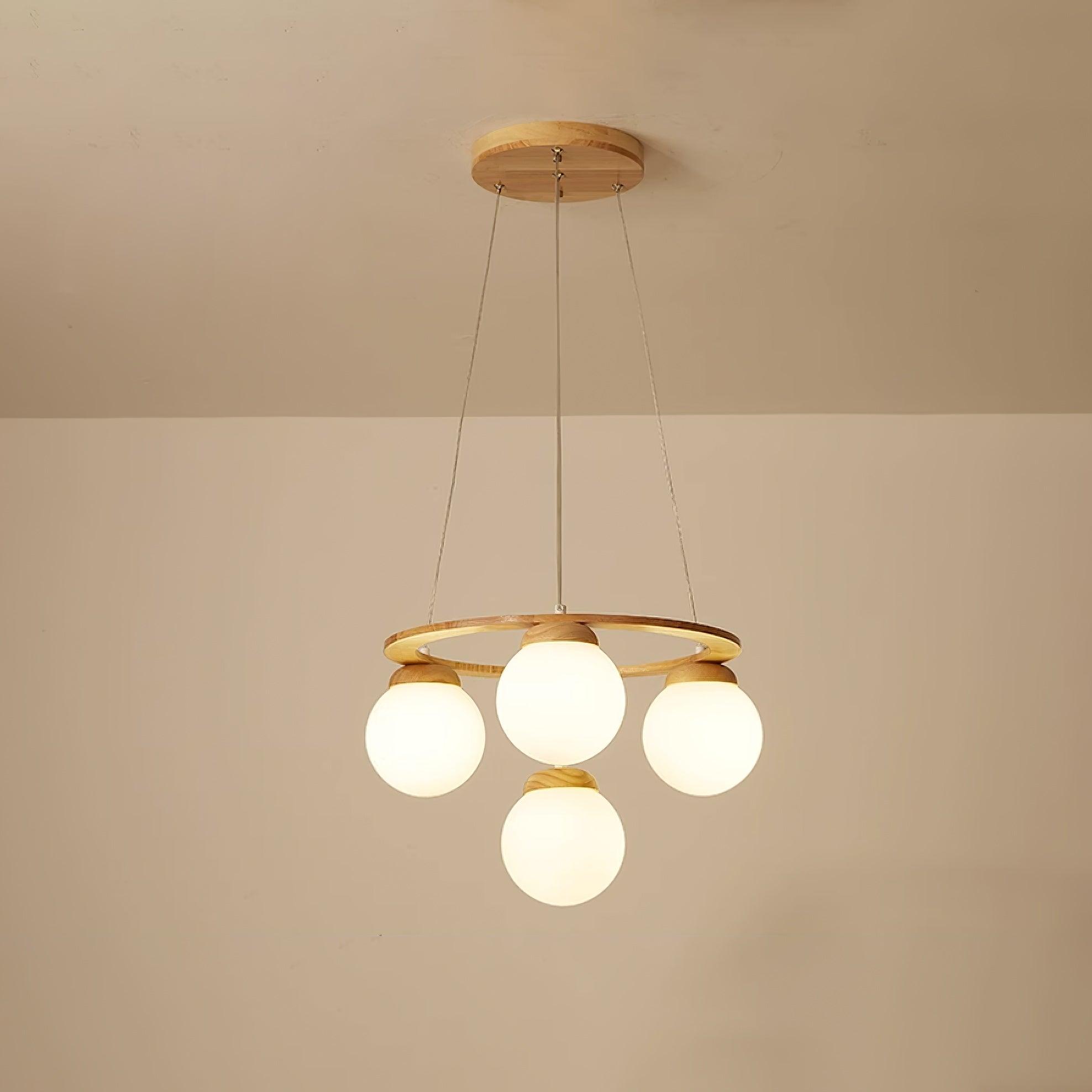 Lustra Lustre en Bois avec Anneau et Globes