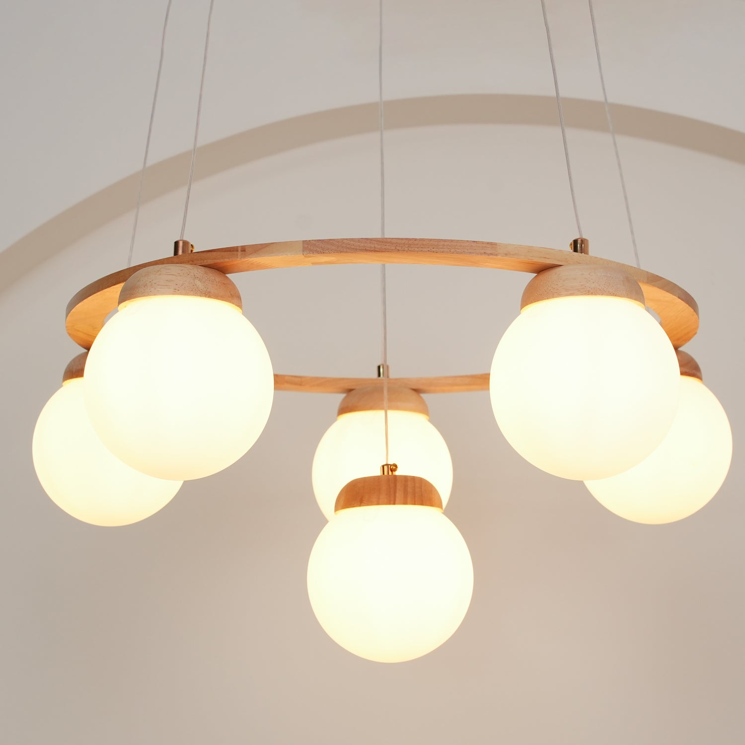 Lustra Lustre en Bois avec Anneau et Globes