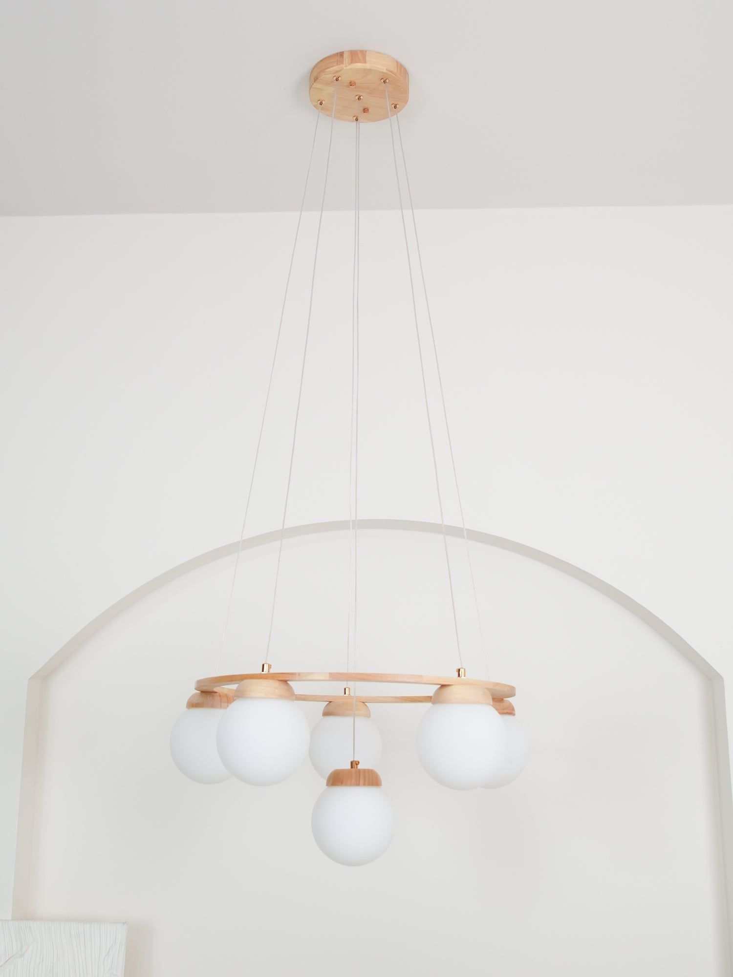 Lustra Lustre en Bois avec Anneau et Globes