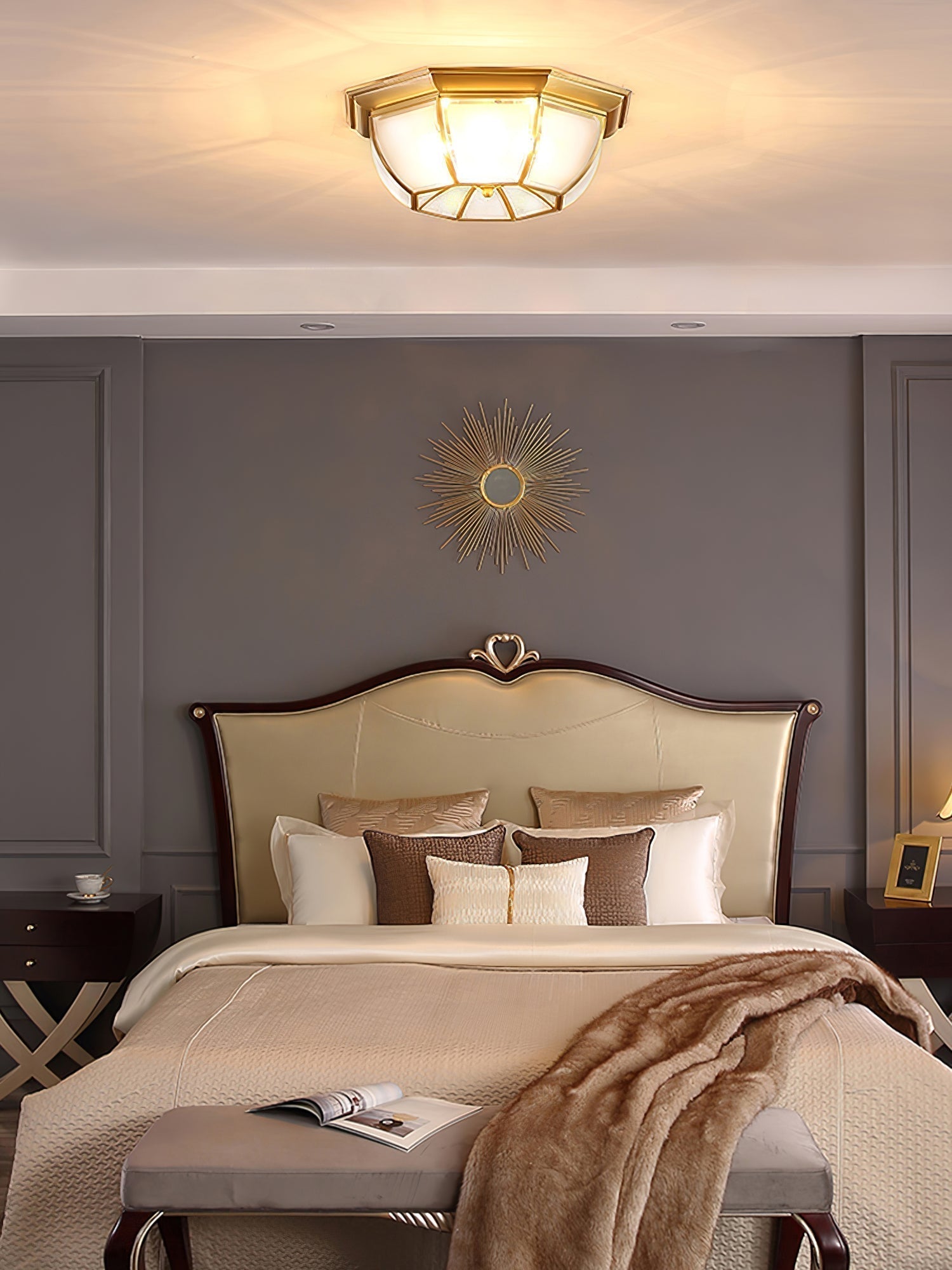 Alirora Lampe de Plafond Laiton Verre