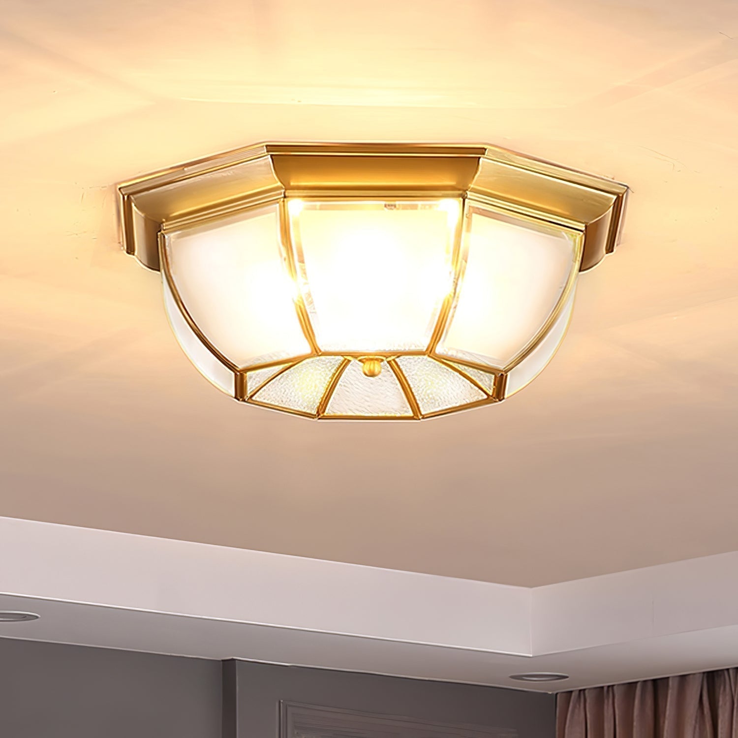 Alirora Lampe de Plafond Laiton Verre