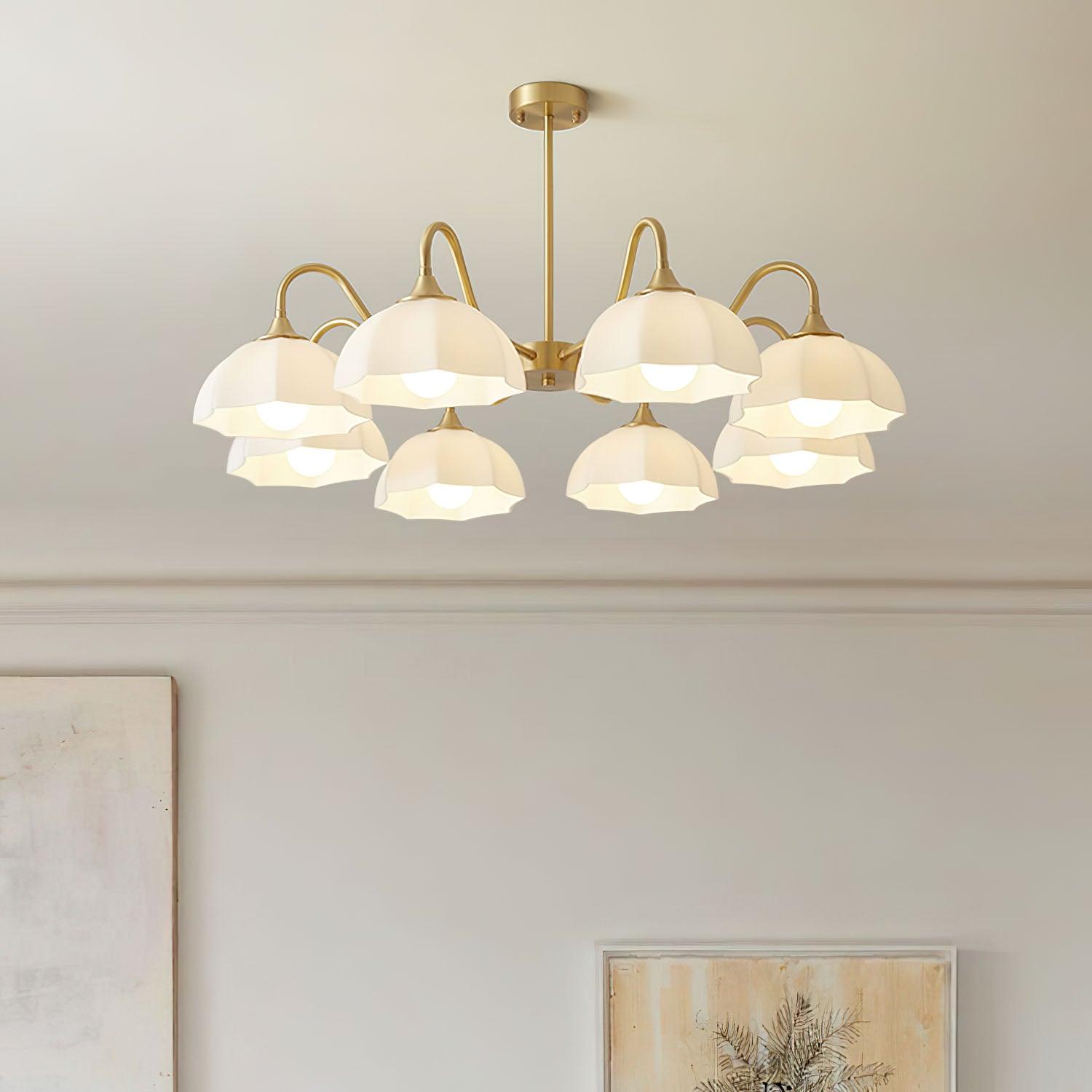 Lustra Lustre Bol En Verre Octagonal Cuivre Français