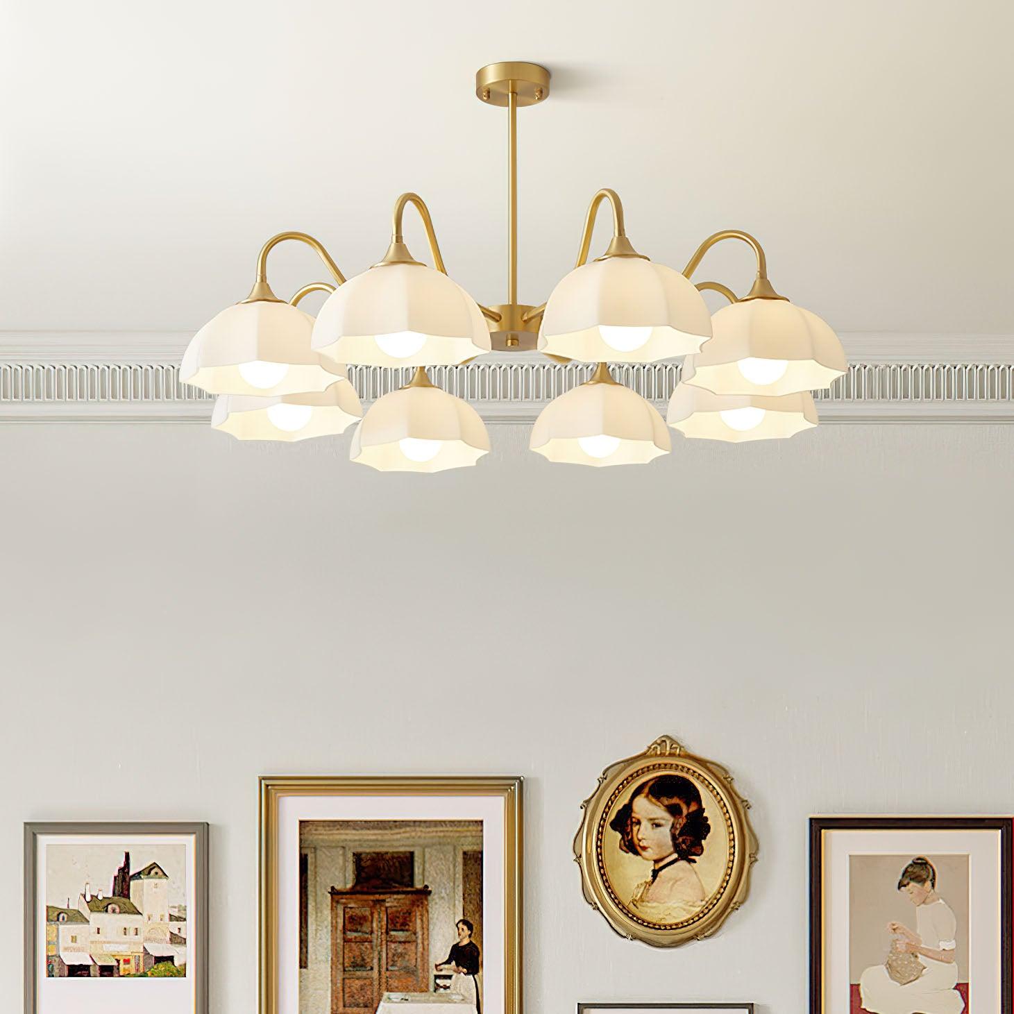 Lustra Lustre Bol En Verre Octagonal Cuivre Français