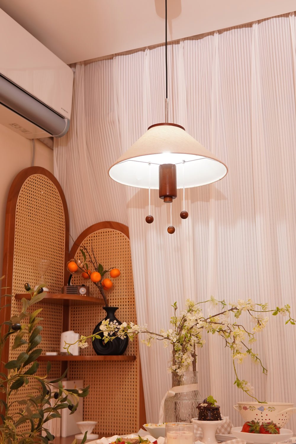 Zathee Nordic Art Classique Bois Tissu Pendentif Lampe