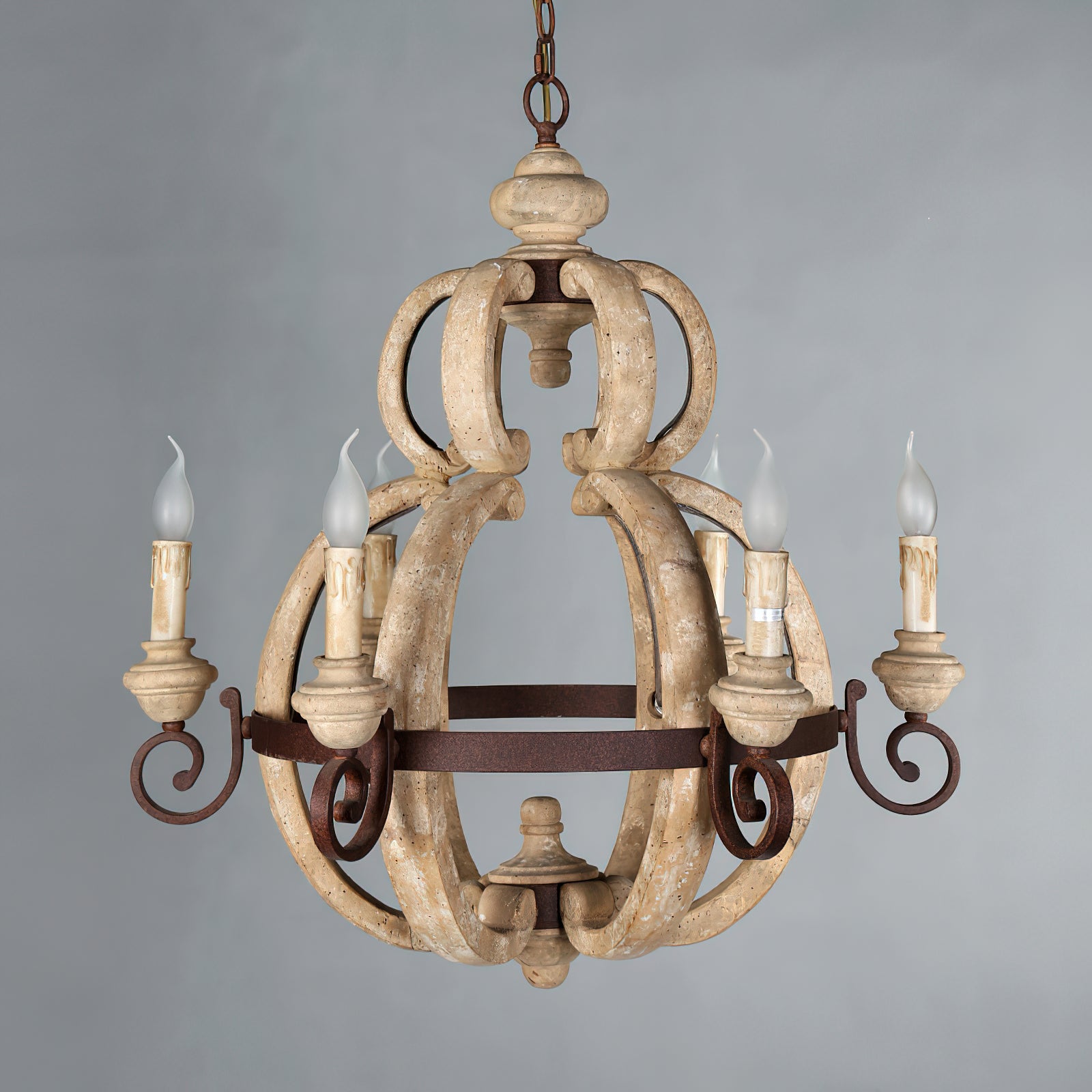 Cumaryra Lustre Traditionnel en Bois et Métal Sculpté à La Main