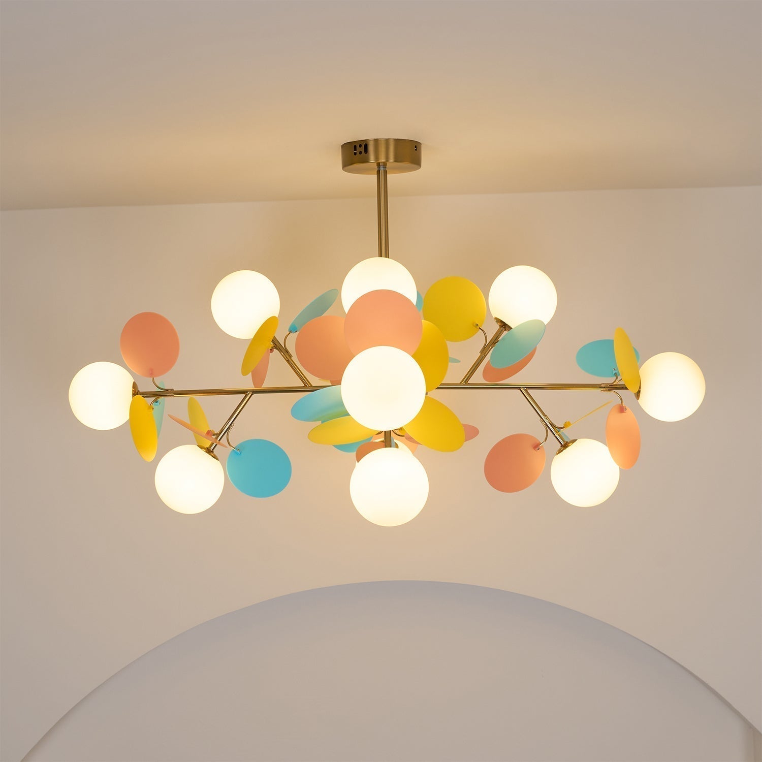 Lustra Lustre Arbre Blanc Cassé à Huit Abat-jours Ouverts