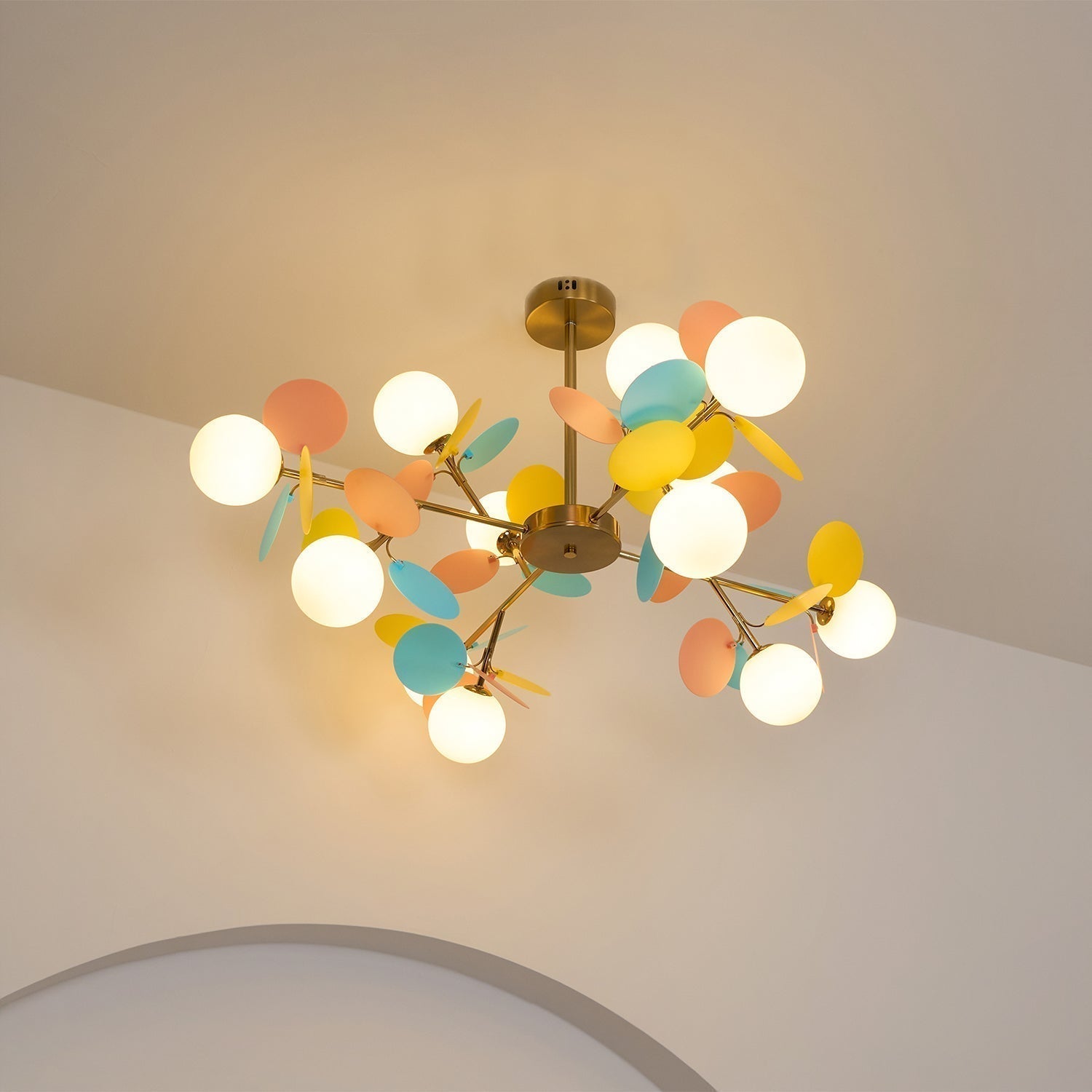 Lustra Lustre Arbre Blanc Cassé à Huit Abat-jours Ouverts