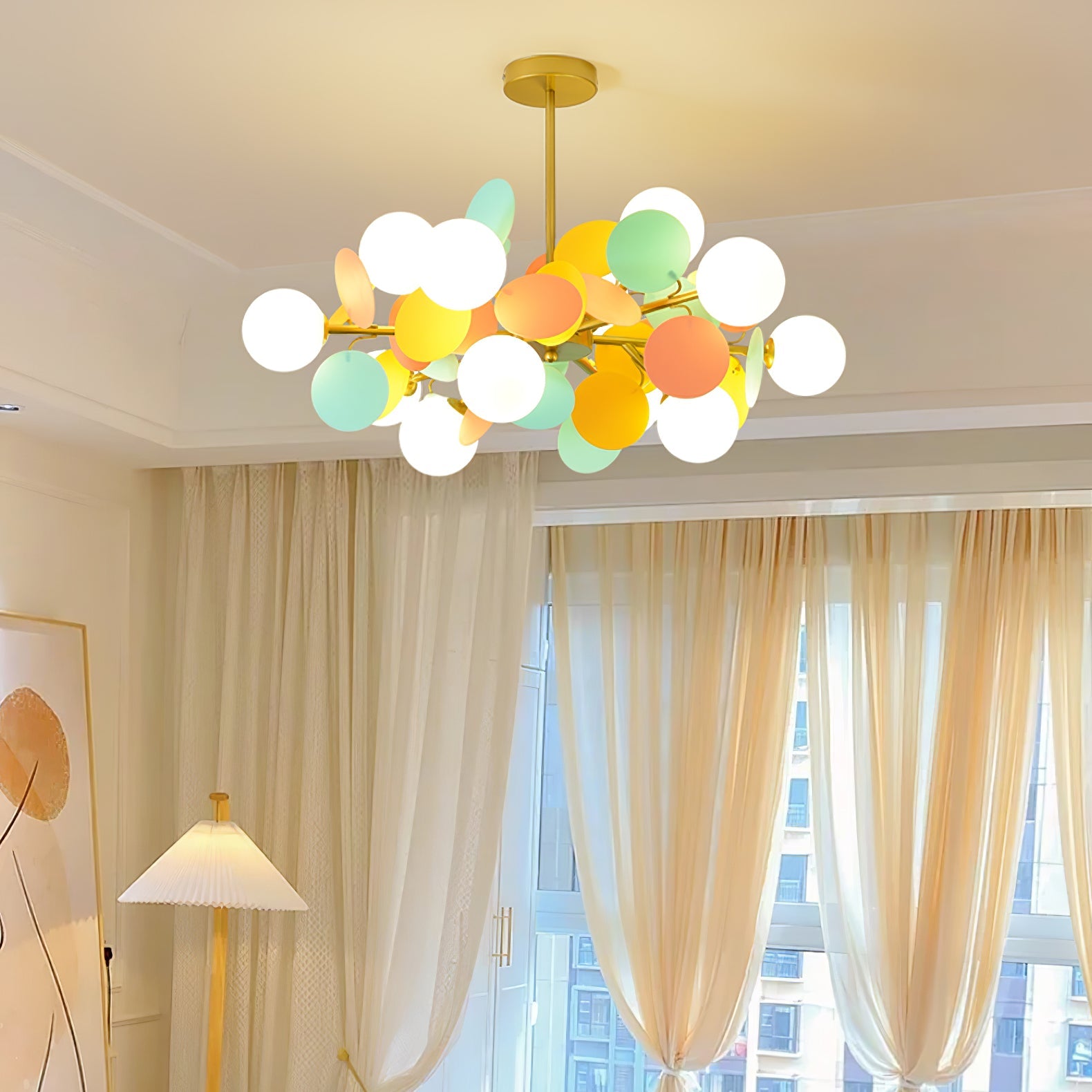 Lustra Lustre Arbre Blanc Cassé à Huit Abat-jours Ouverts