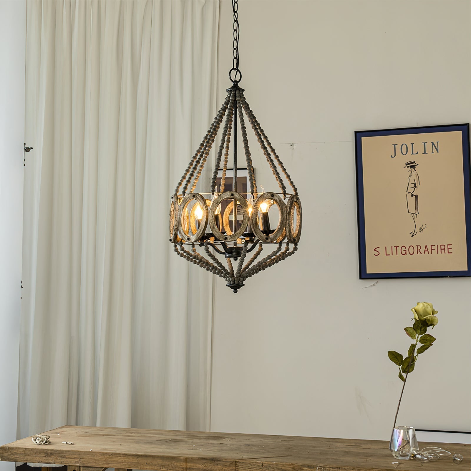 Zasorila Lustre Vintage en Bois et Métal
