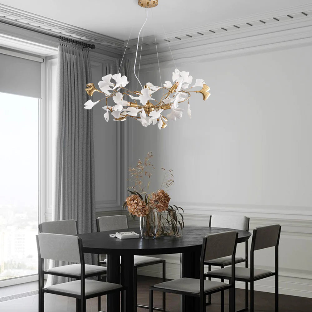 Davor Lustre Suspension Feuille Artistic Design. Métal/Céramique. Blanc. Salon