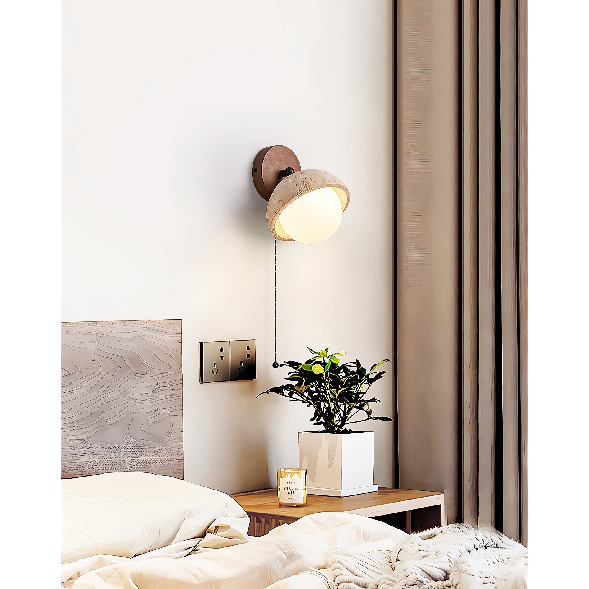 Myrinir Applique Murale Moderne Minimaliste en Bois et Travertin