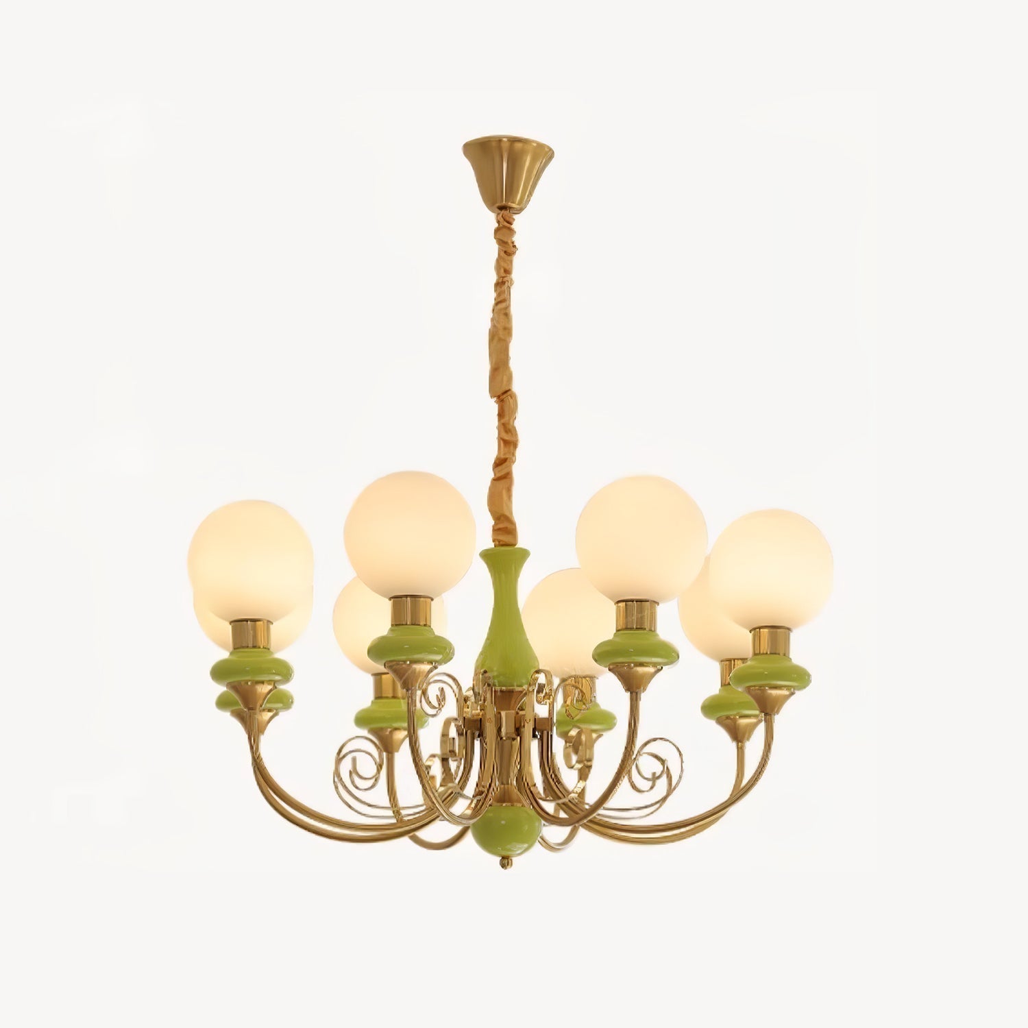 Lustra Lustre Abat-jours Verts Bras Courbés en Or