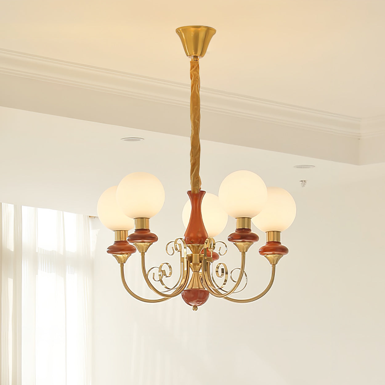 Lustra Lustre Abat-jours Verts Bras Courbés en Or