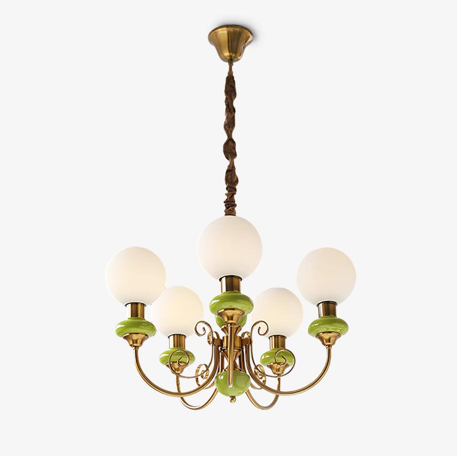 Lustra Lustre Abat-jours Verts Bras Courbés en Or