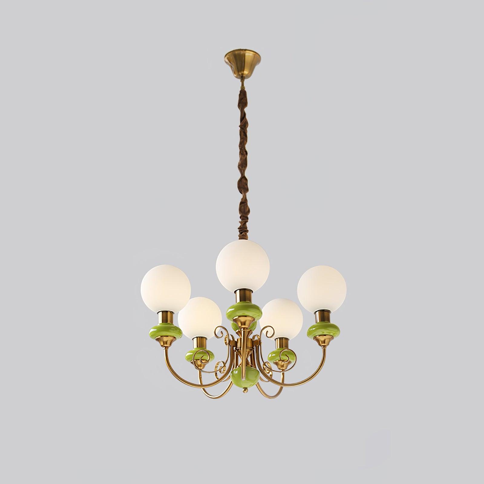 Lustra Lustre Abat-jours Verts Bras Courbés en Or