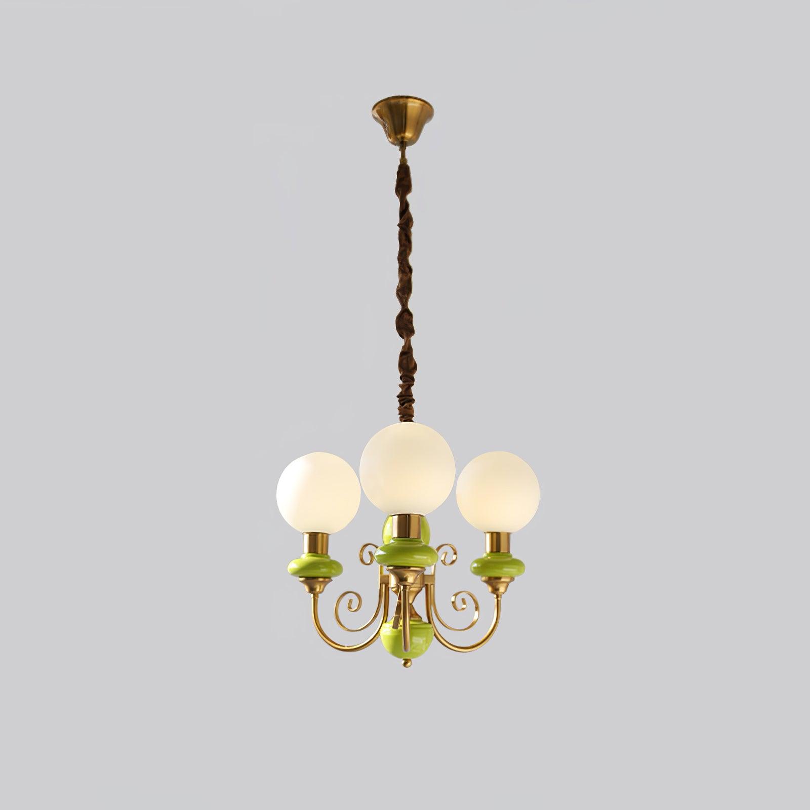 Lustra Lustre Abat-jours Verts Bras Courbés en Or