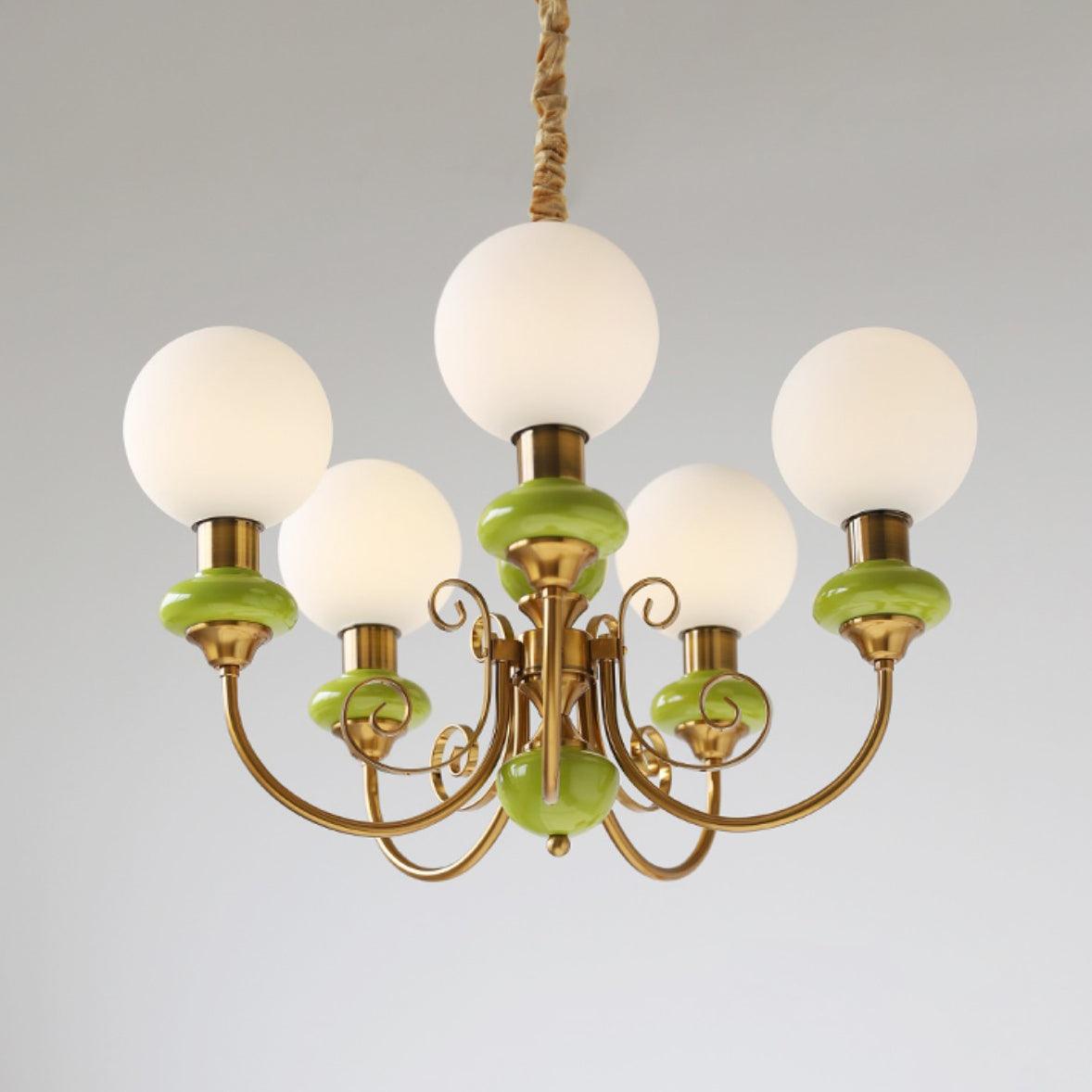 Lustra Lustre Abat-jours Verts Bras Courbés en Or