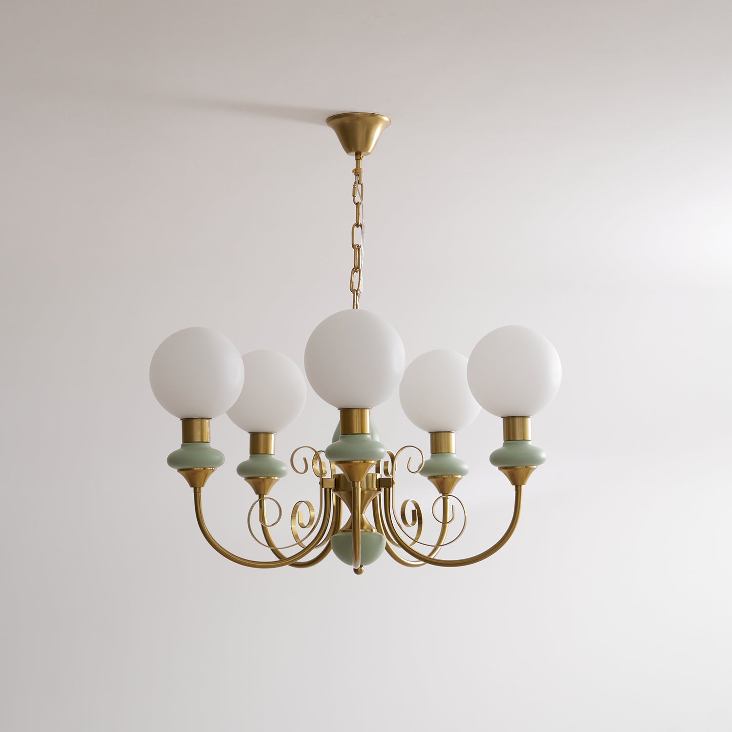 Lustra Lustre Abat-jours Verts Bras Courbés en Or