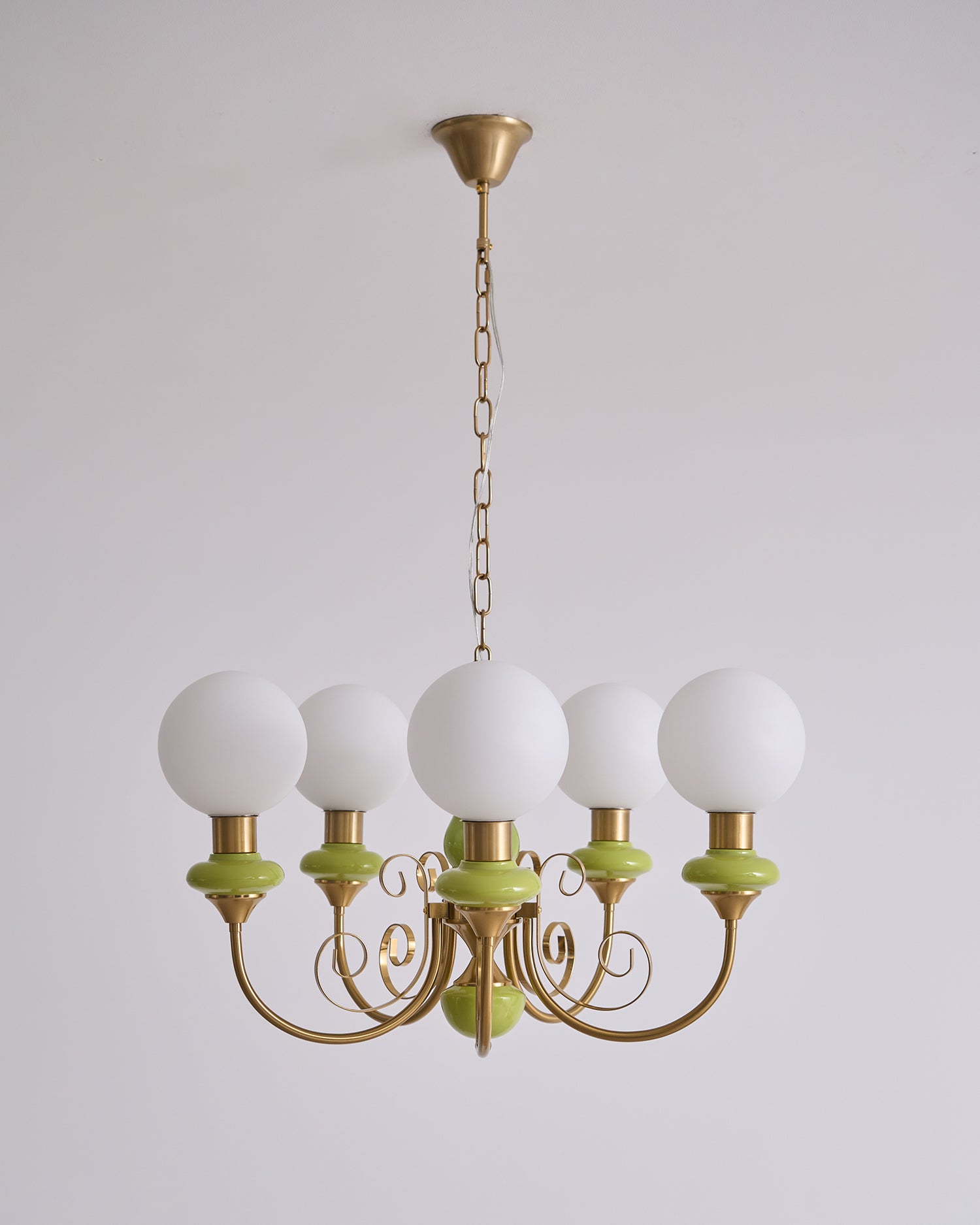 Lustra Lustre Abat-jours Verts Bras Courbés en Or