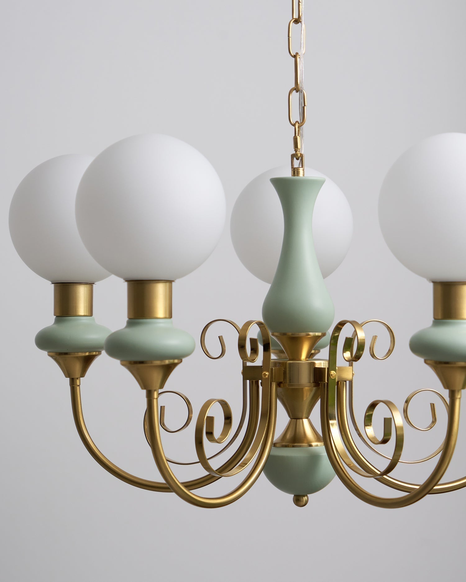 Lustra Lustre Abat-jours Verts Bras Courbés en Or