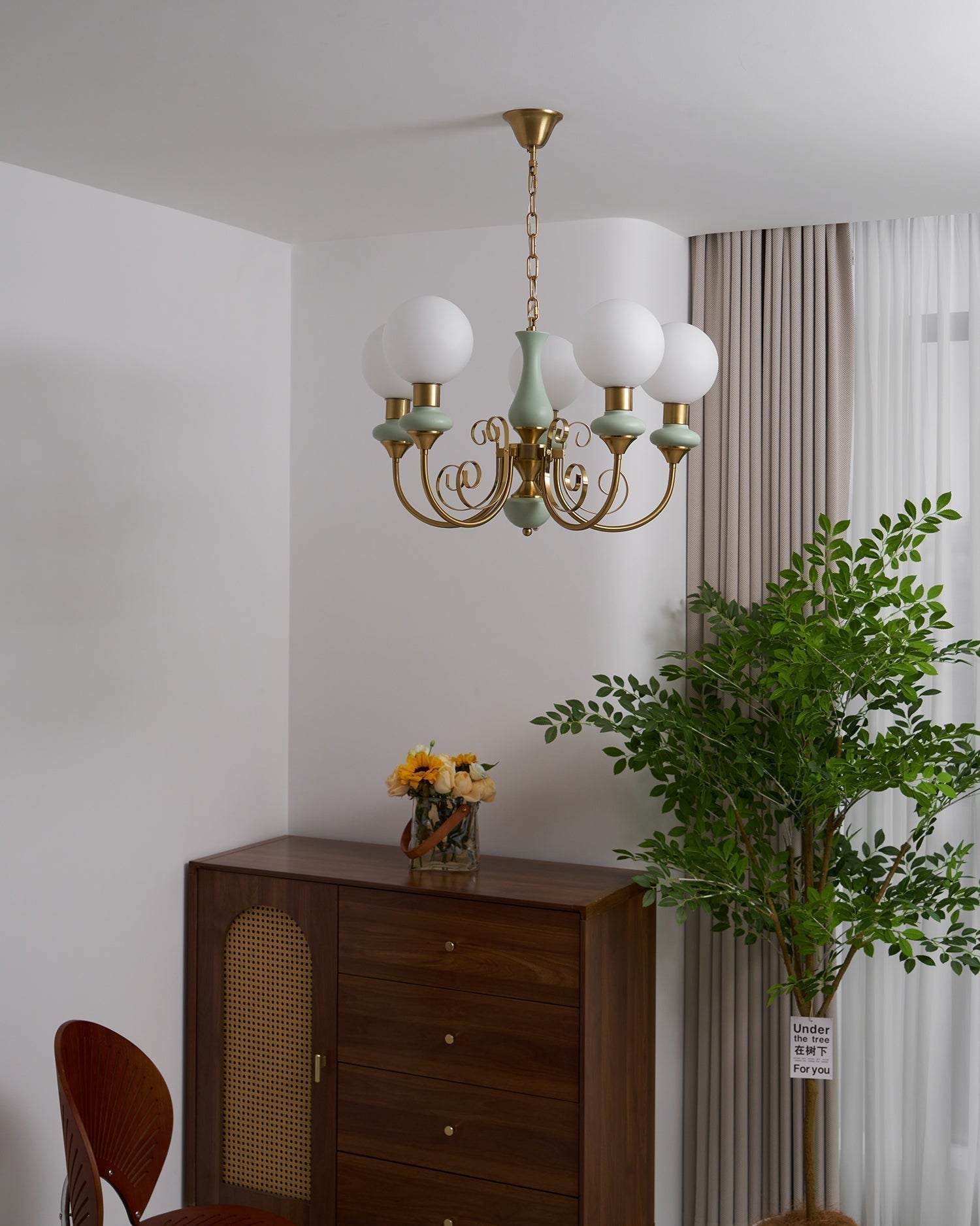 Lustra Lustre Abat-jours Verts Bras Courbés en Or