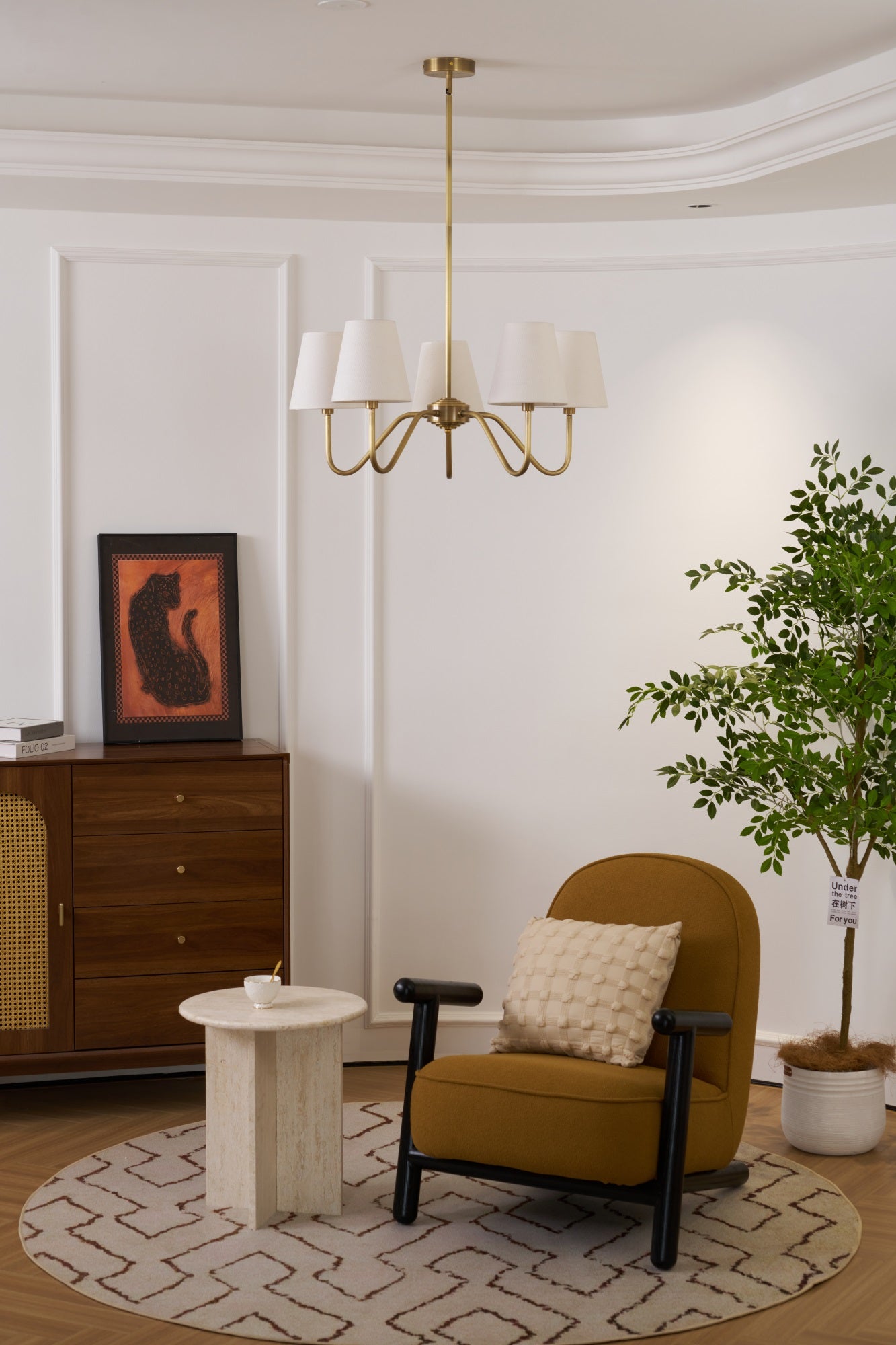 Viraean Lustre Industriel Vintage en Laiton et Tissu
