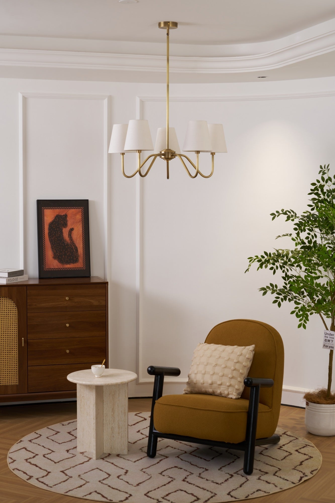 Viraean Lustre Industriel Vintage en Laiton et Tissu