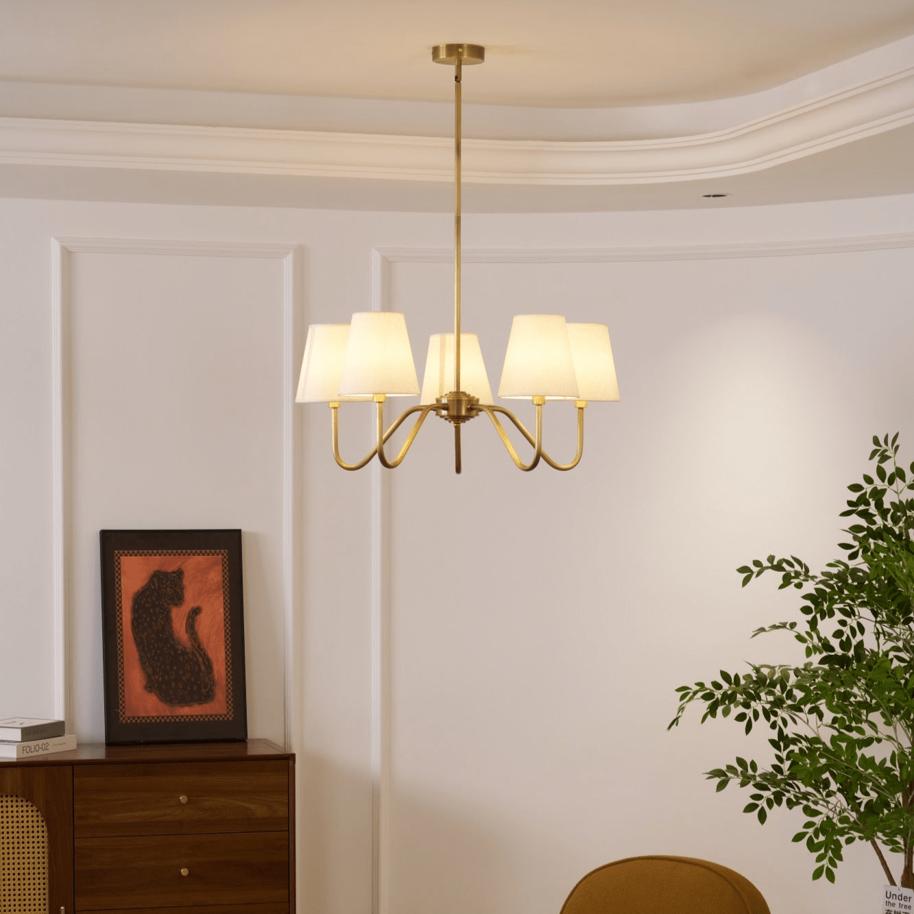 Viraean Lustre Industriel Vintage en Laiton et Tissu