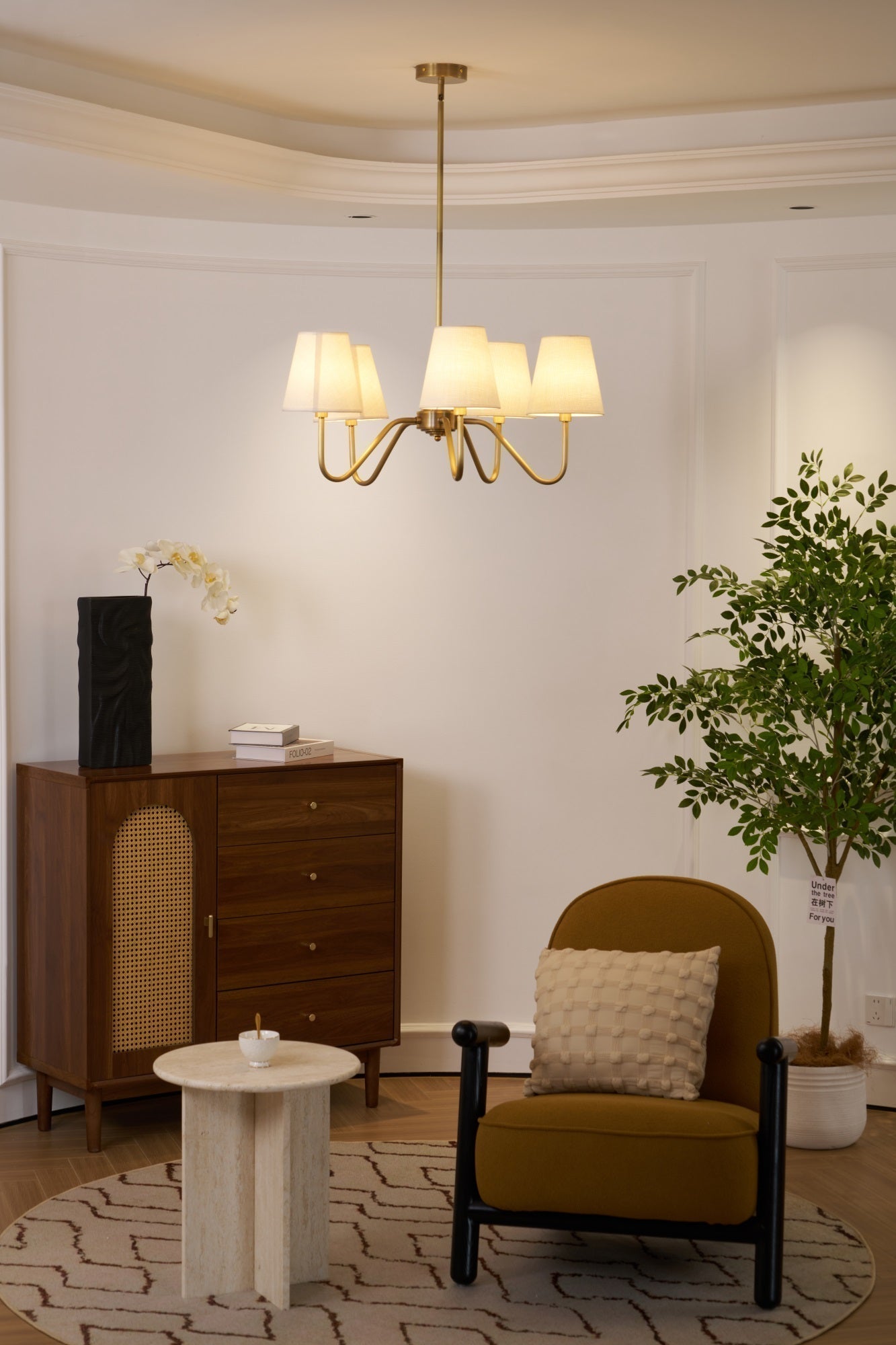 Viraean Lustre Industriel Vintage en Laiton et Tissu