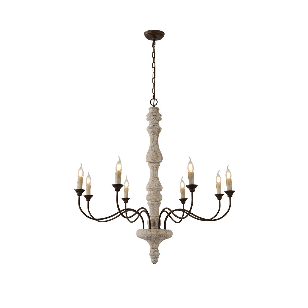 Emirel Lustre Vintage à 8 Lumières en Bois et Métal