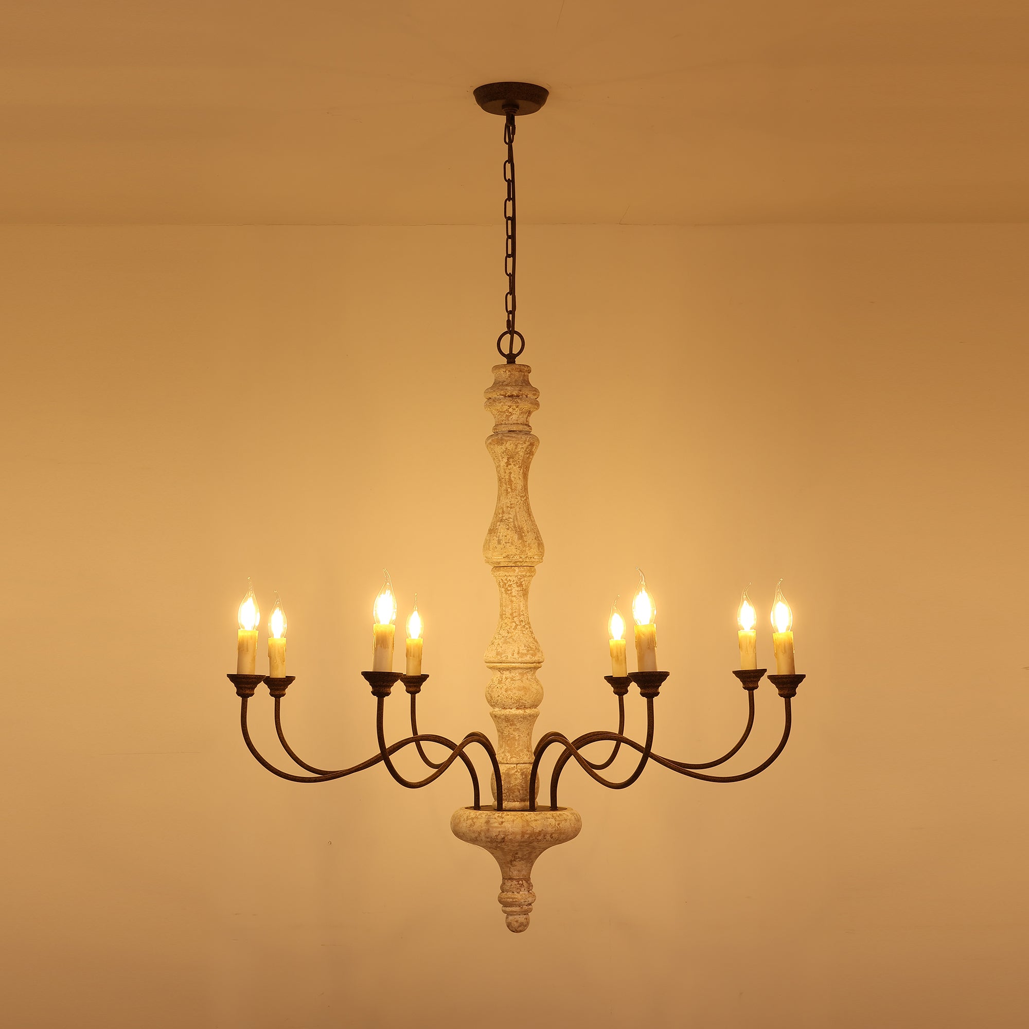 Emirel Lustre Vintage à 8 Lumières en Bois et Métal