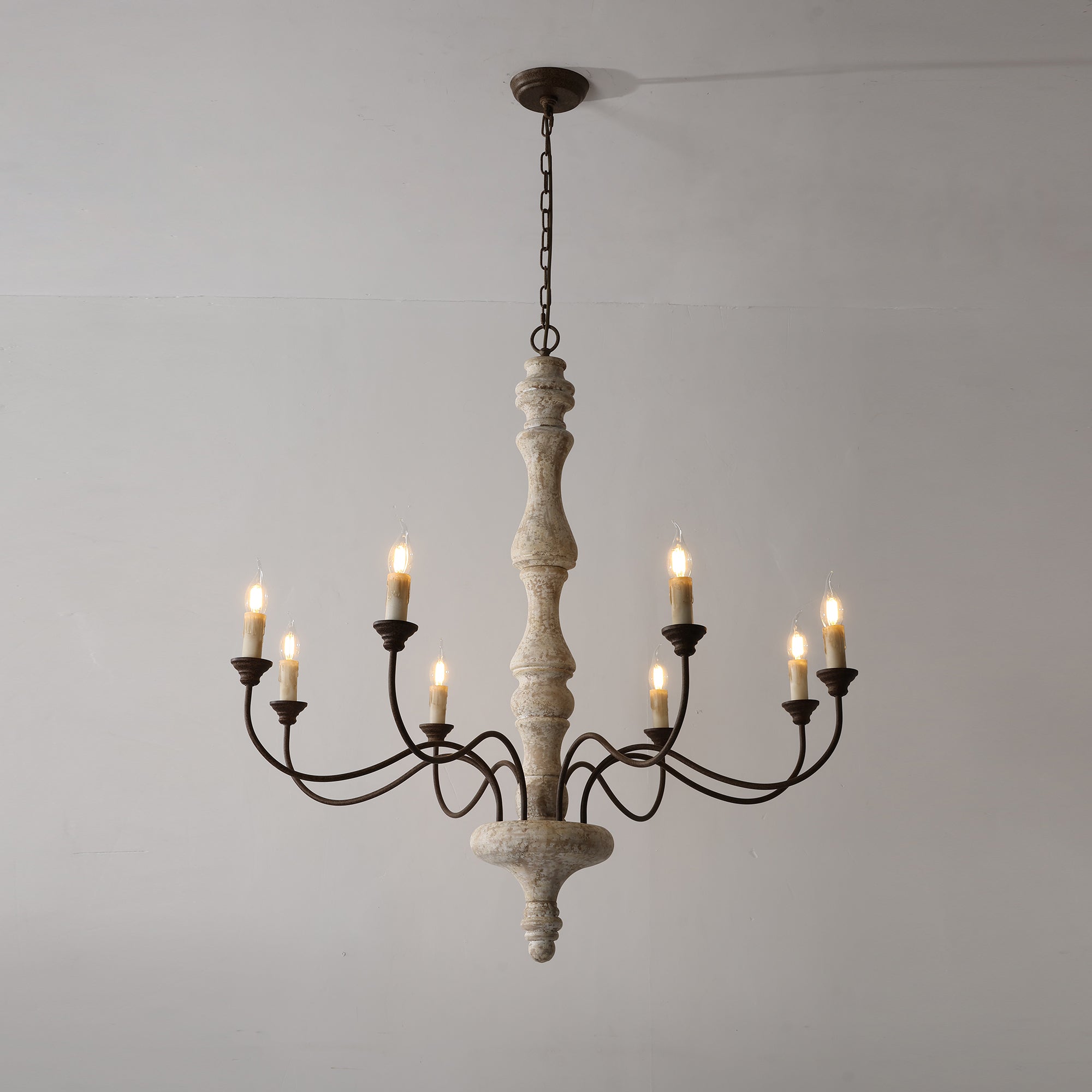 Emirel Lustre Vintage à 8 Lumières en Bois et Métal