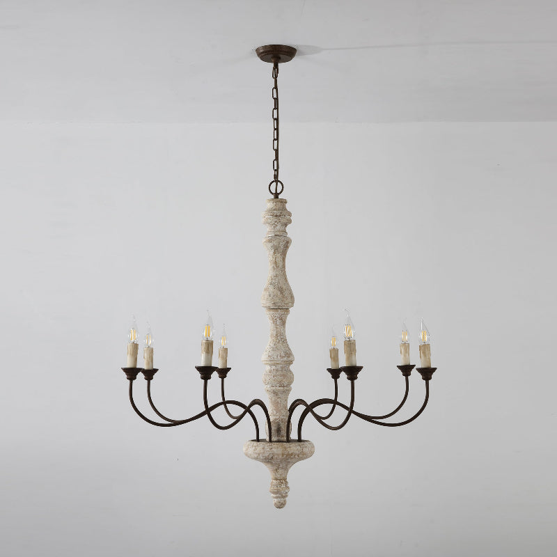 Emirel Lustre Vintage à 8 Lumières en Bois et Métal