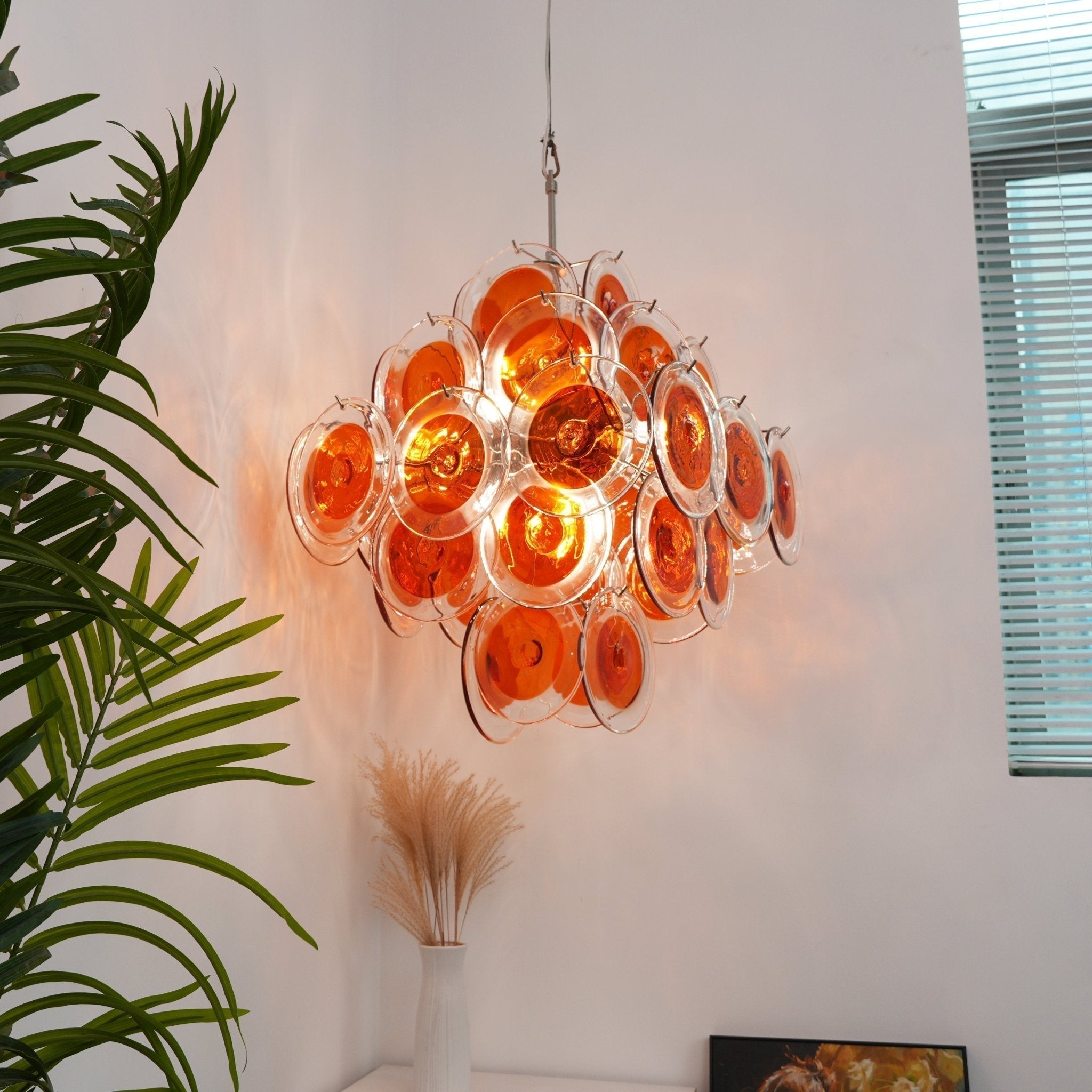 Aurora Lustre en Verre de Murano Orange Disque Superposé