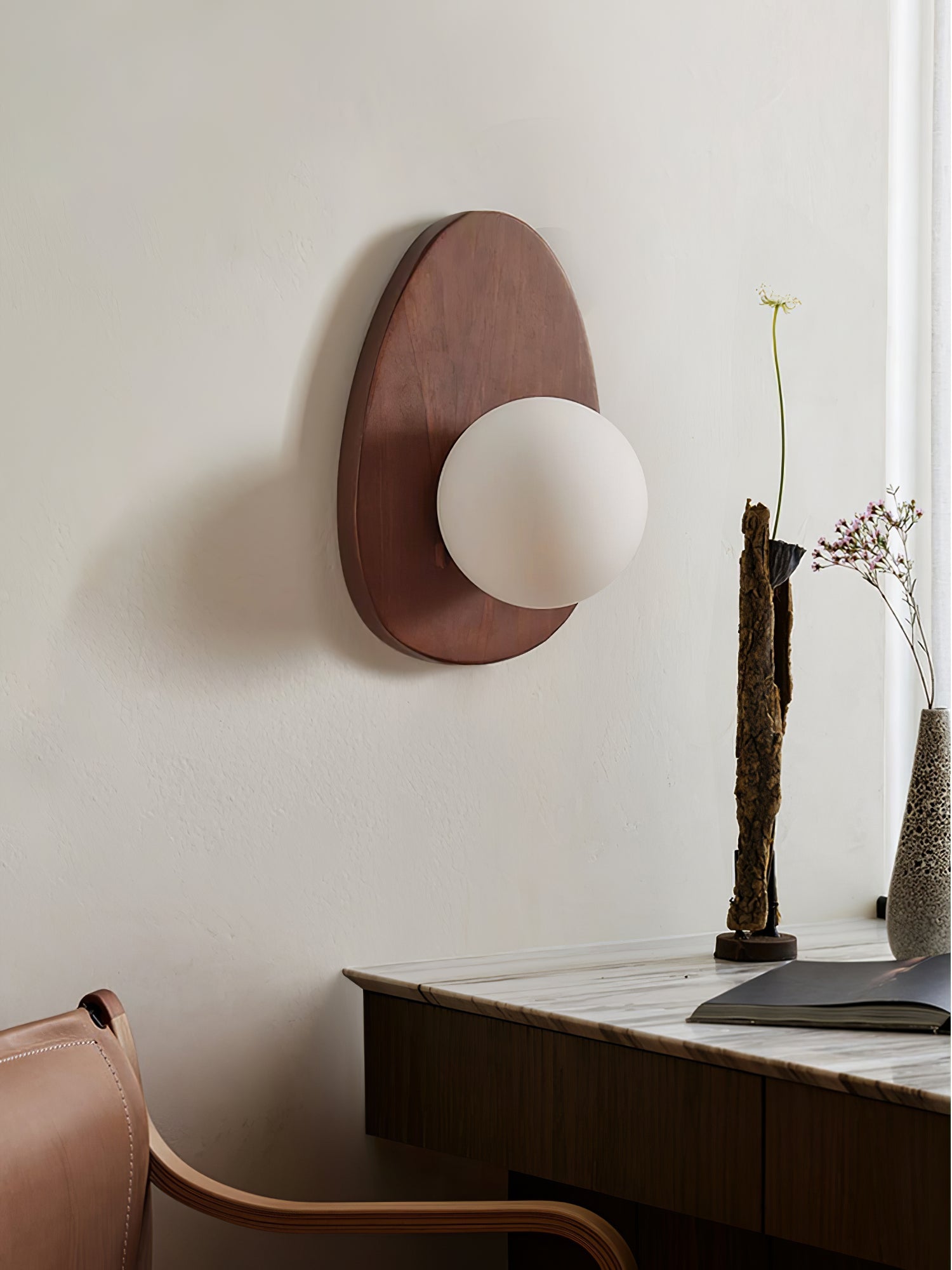 Ephael Applique Murale en Noyer Verre Premium