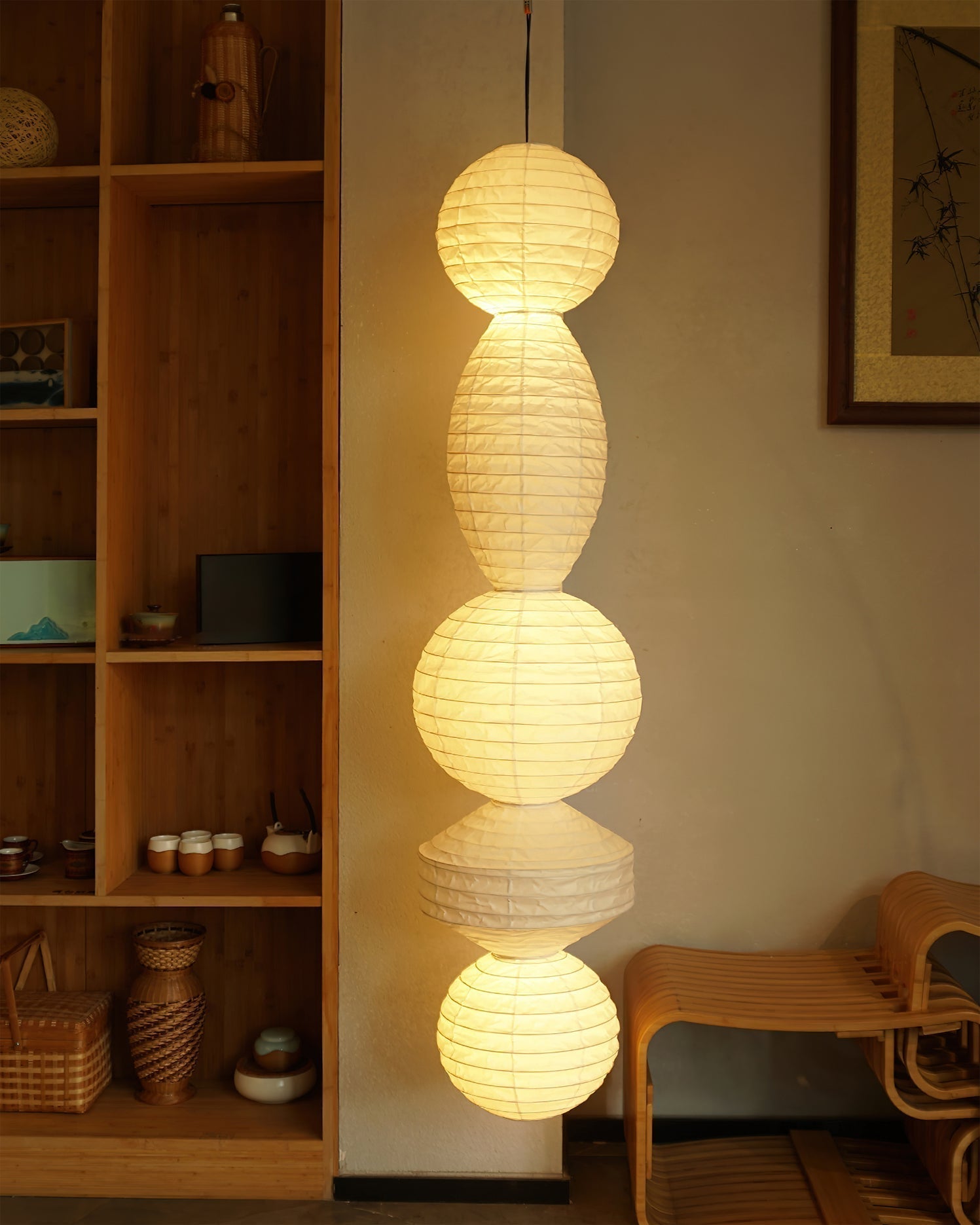 Elthayra Lampe Suspendue Lampe à Lanterne en Bambou Série Naturelle