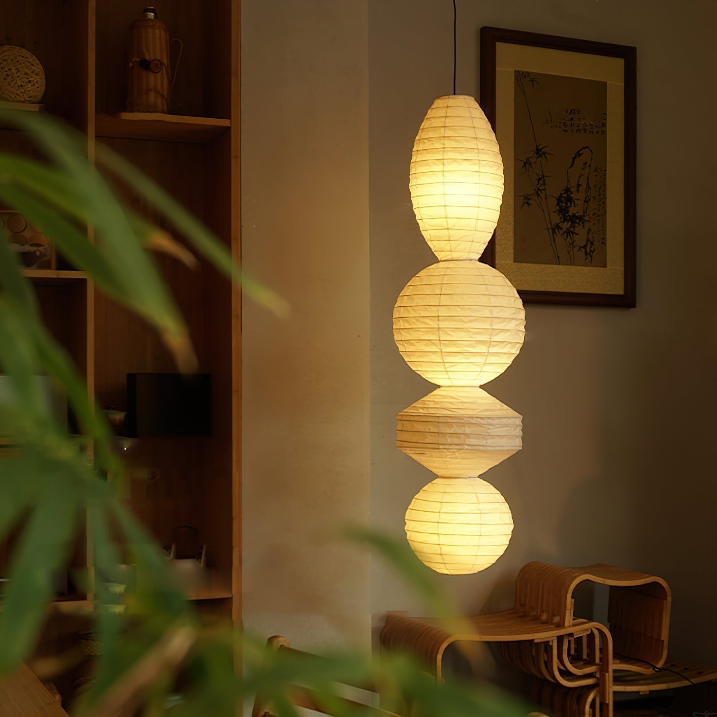 Elthayra Lampe Suspendue Lampe à Lanterne en Bambou Série Naturelle