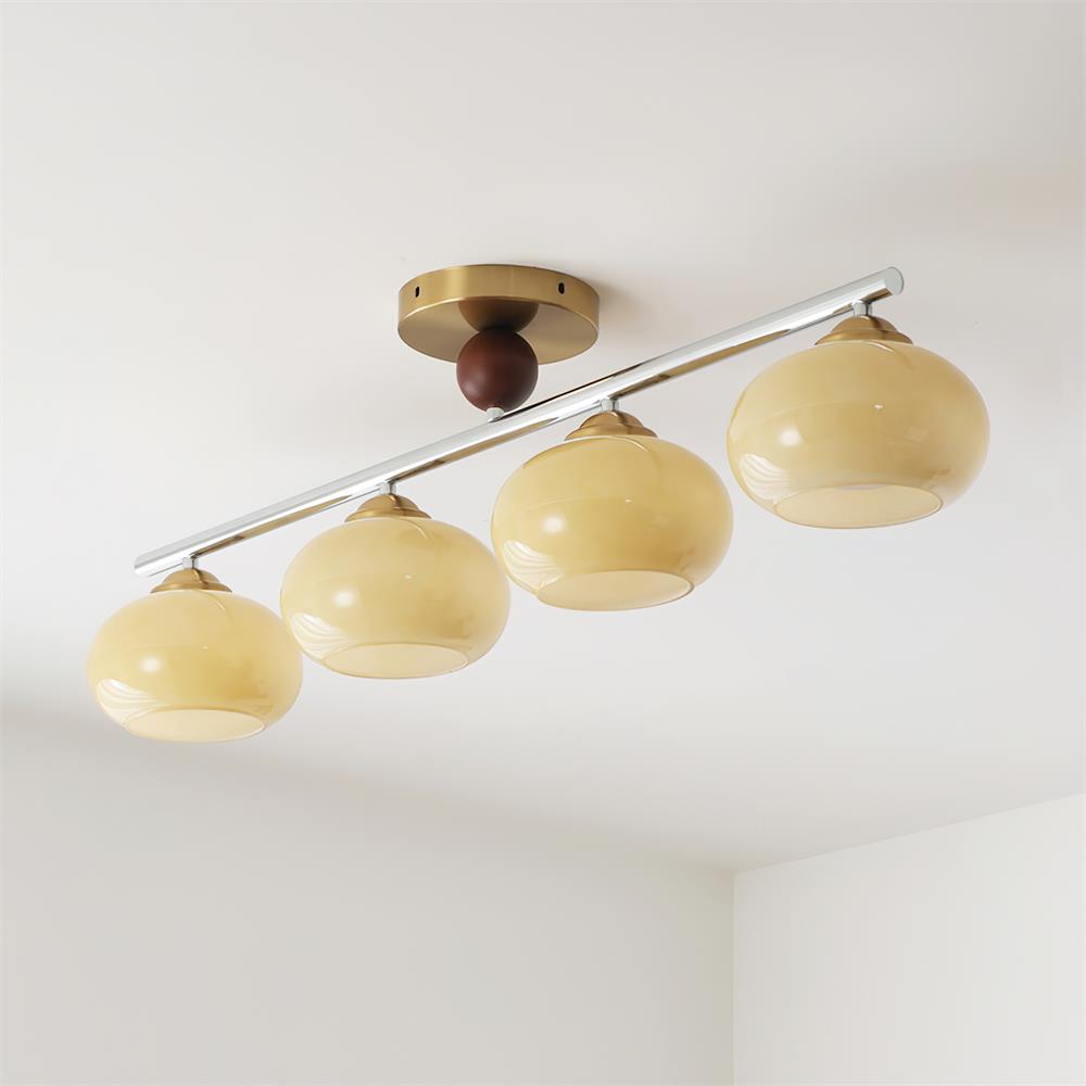 Aubrelle Plafonnier Globe 4 Lumières Verre Ambre