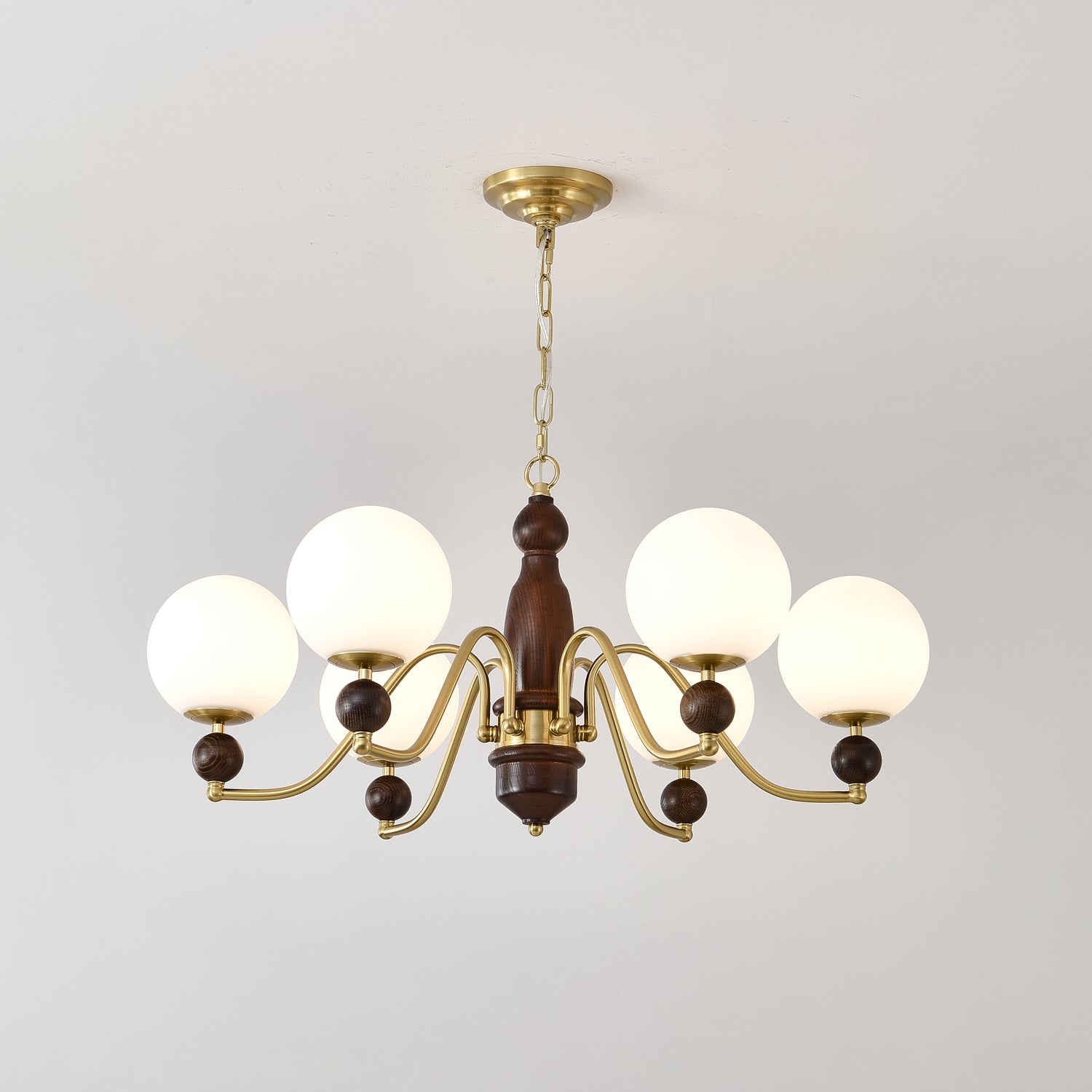 Lustra Lustre Bois Laiton Globe