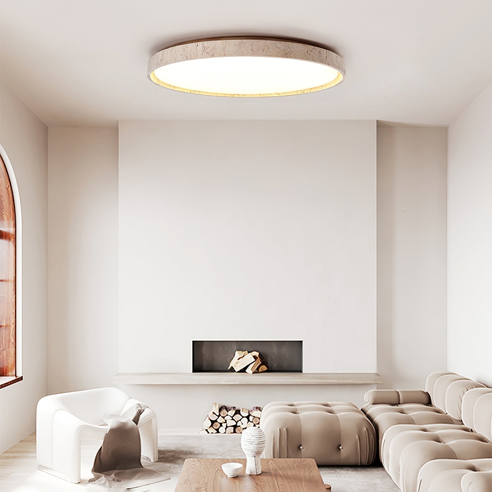 Kathy Lumière de Plafond Ronde en Travertin