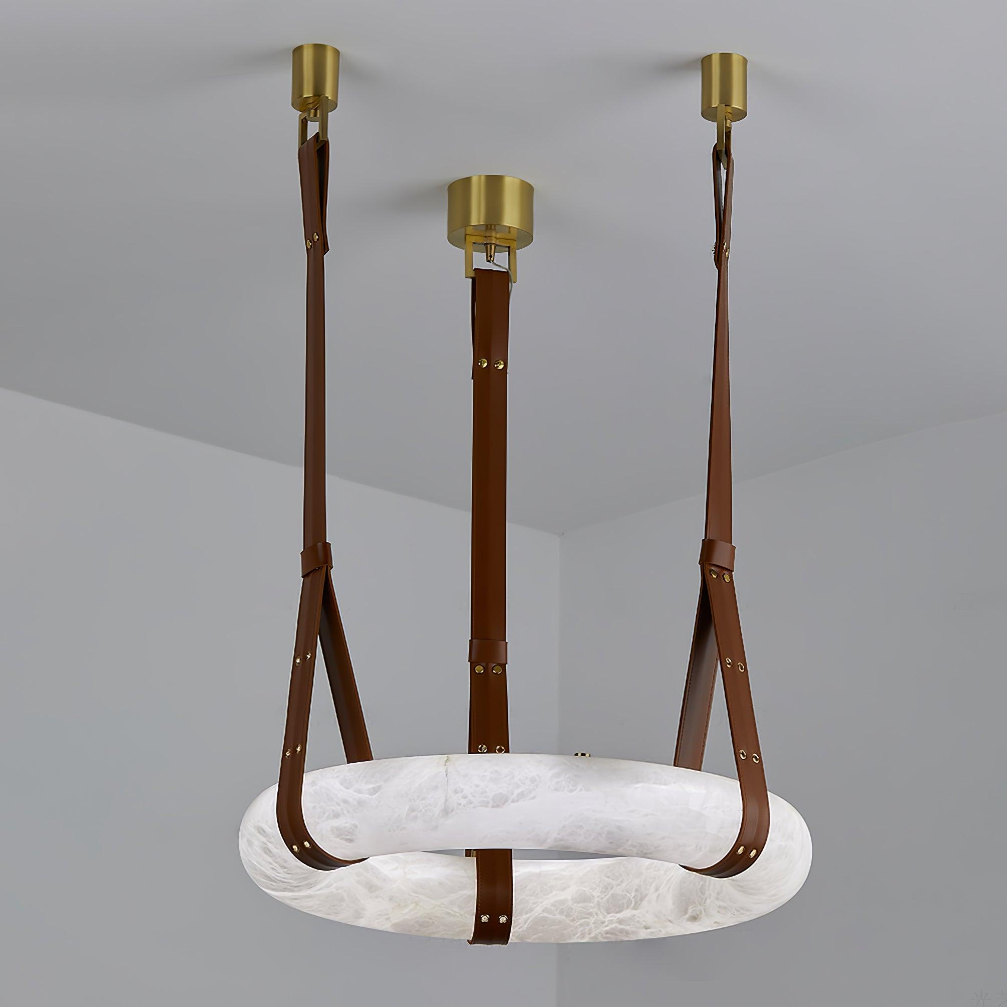Aira Suspension Lampe Anneau en albâtre Lanières en cuir Luxe scandinave