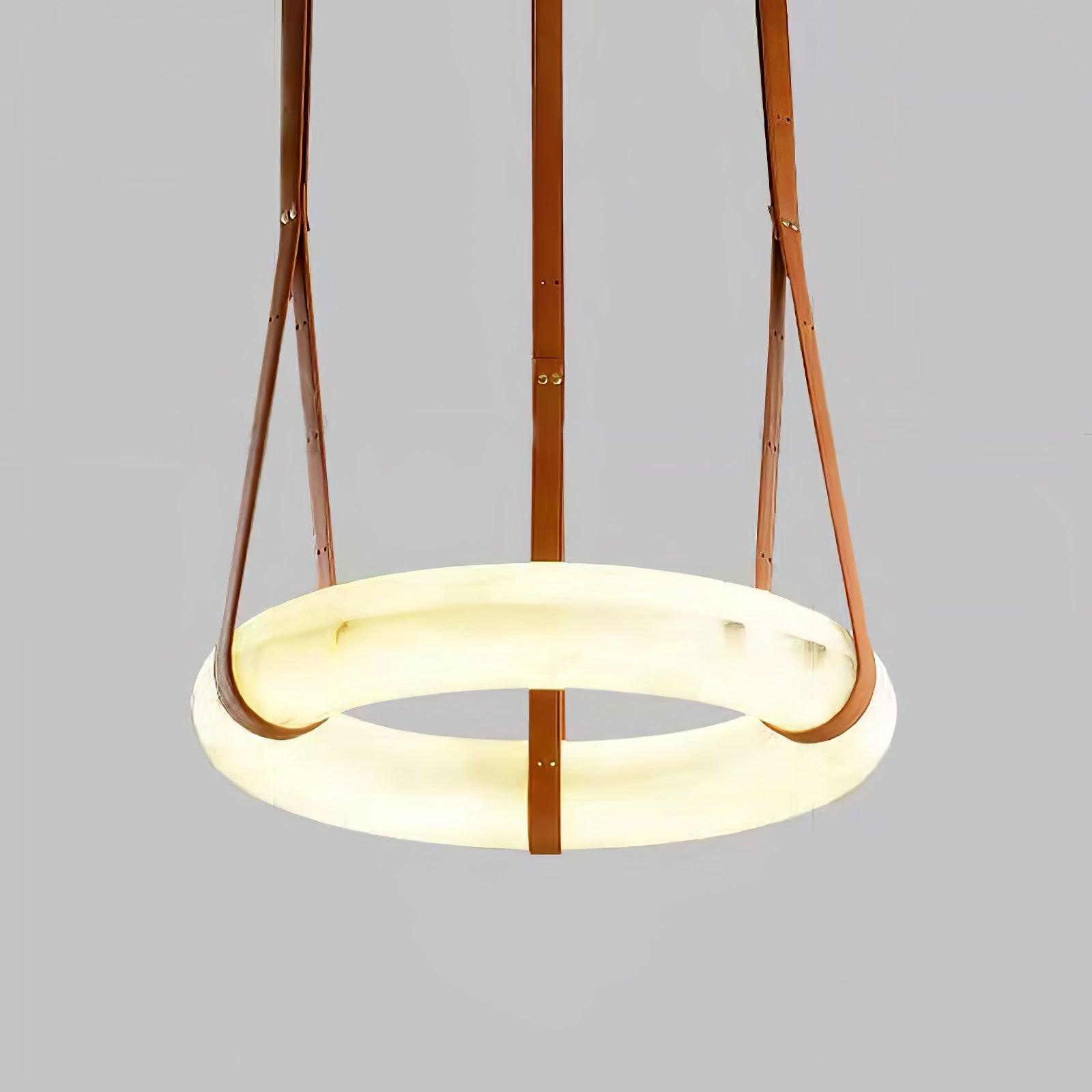 Aira Suspension Lampe Anneau en albâtre Lanières en cuir Luxe scandinave