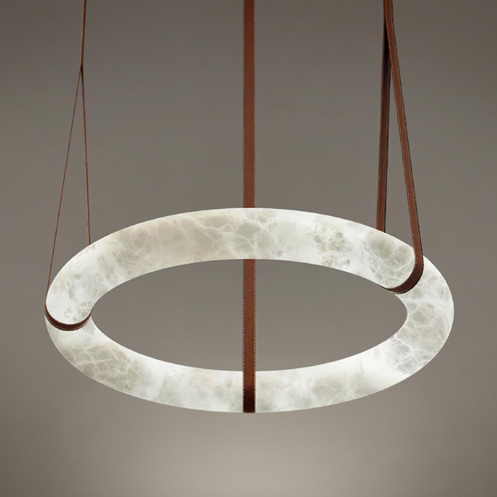 Aira Suspension Lampe Anneau en albâtre Lanières en cuir Luxe scandinave