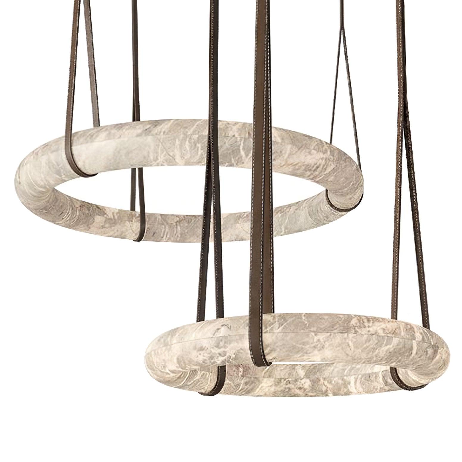 Aira Suspension Lampe Anneau en albâtre Lanières en cuir Luxe scandinave