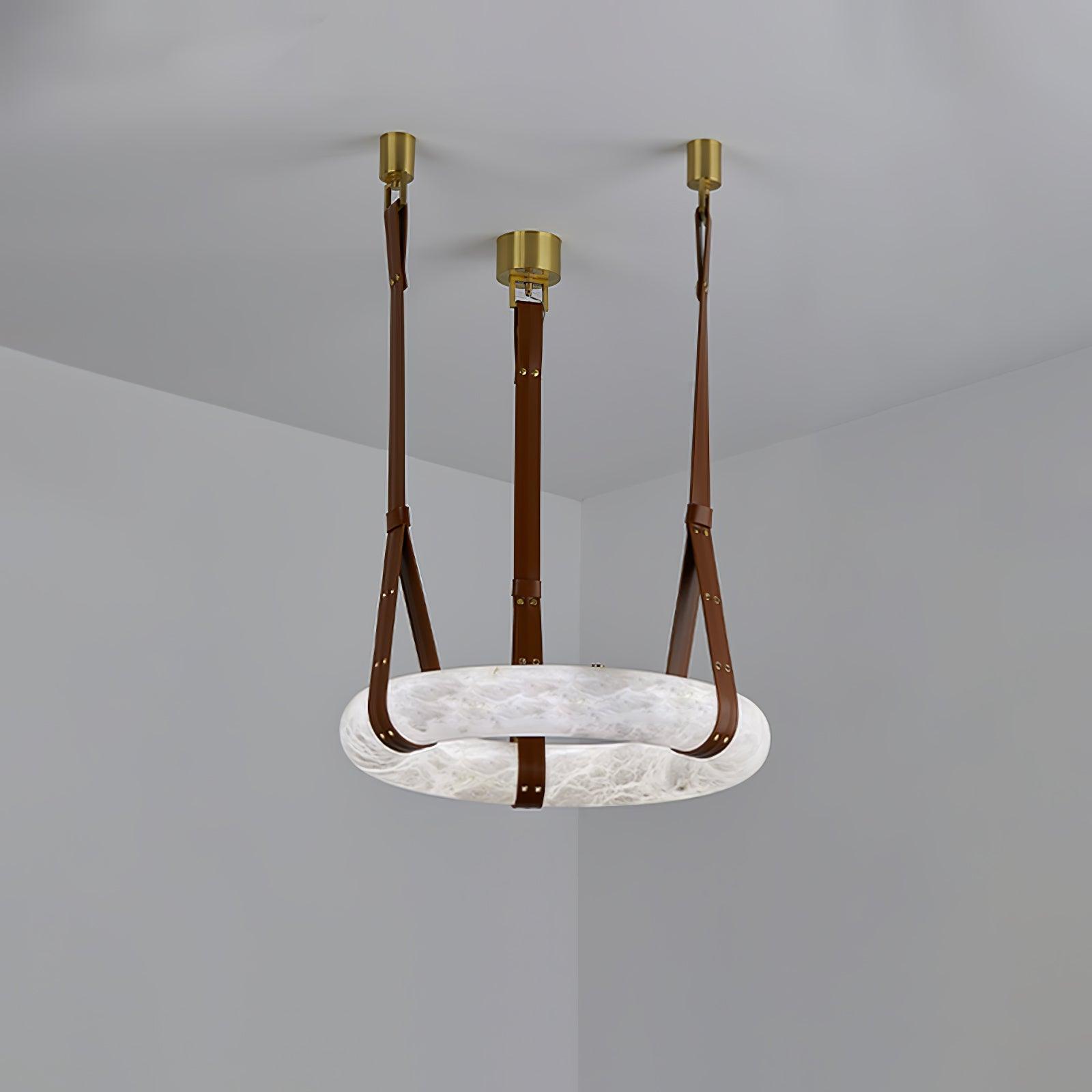 Aira Suspension Lampe Anneau en albâtre Lanières en cuir Luxe scandinave